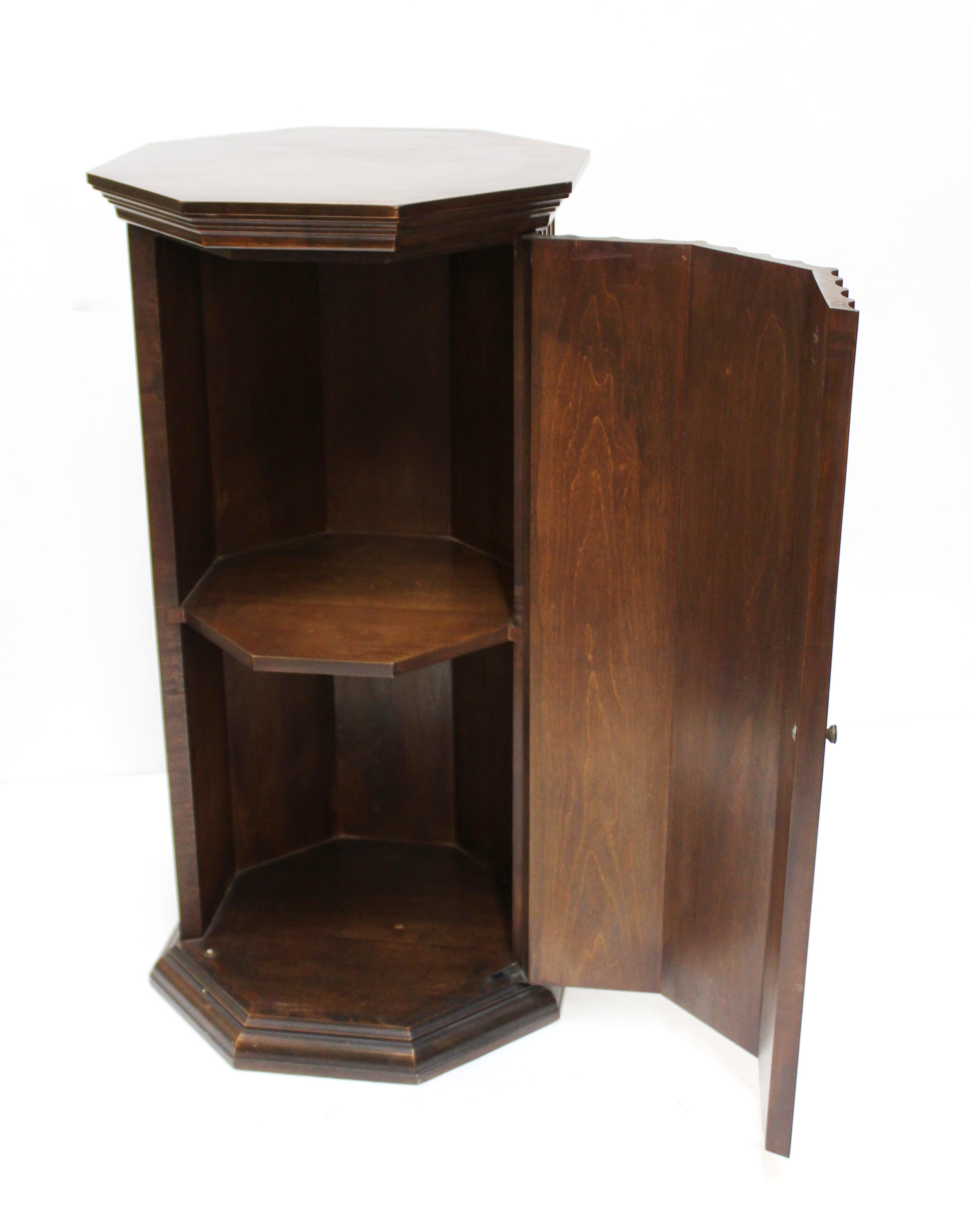 Mid-Century Modern Octagonal Fluted Mahogany Pedestals with Doors and Shelves 4