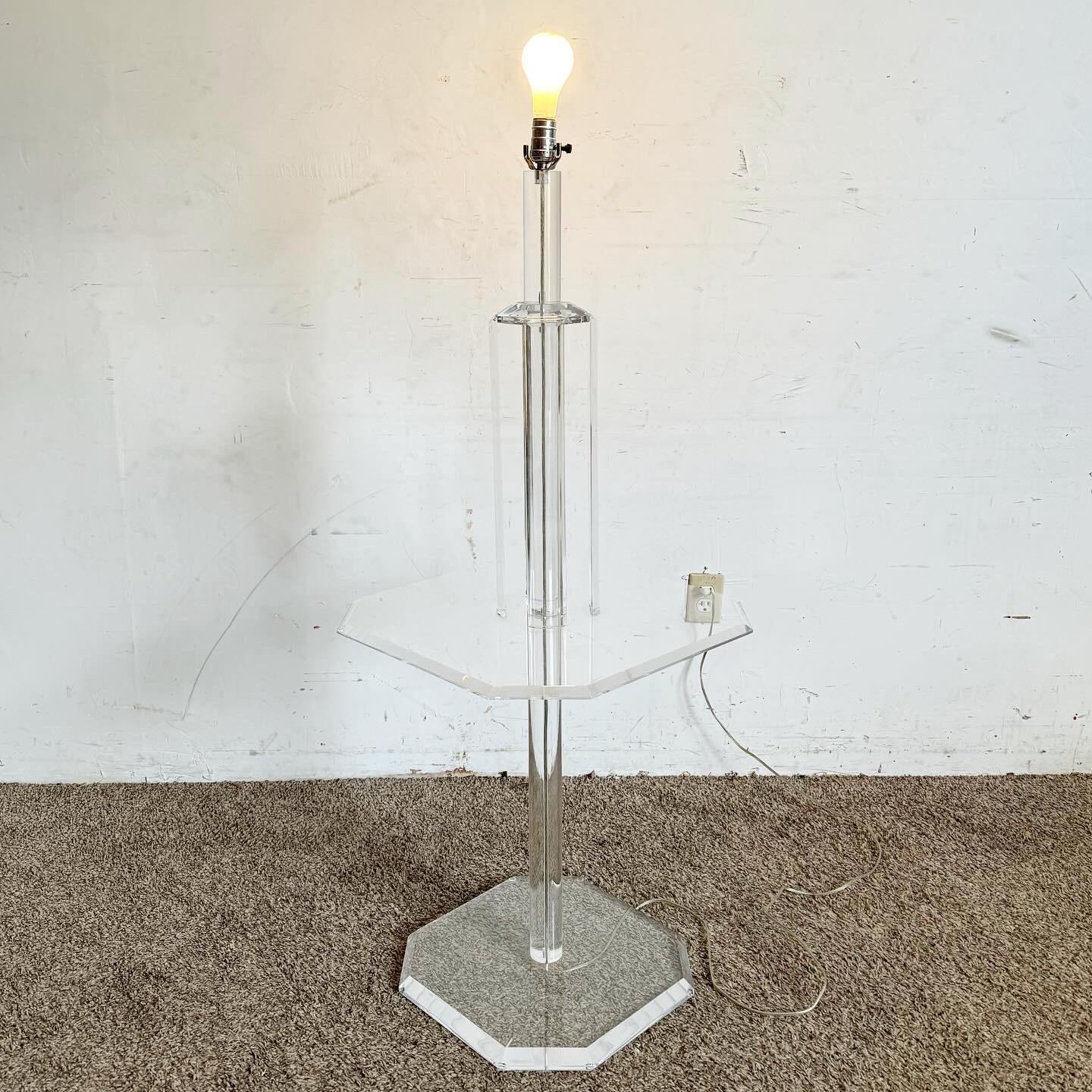Late 20th Century Mid Century Modern Octagonal Lucite Side Table/Floor Lamp For Sale