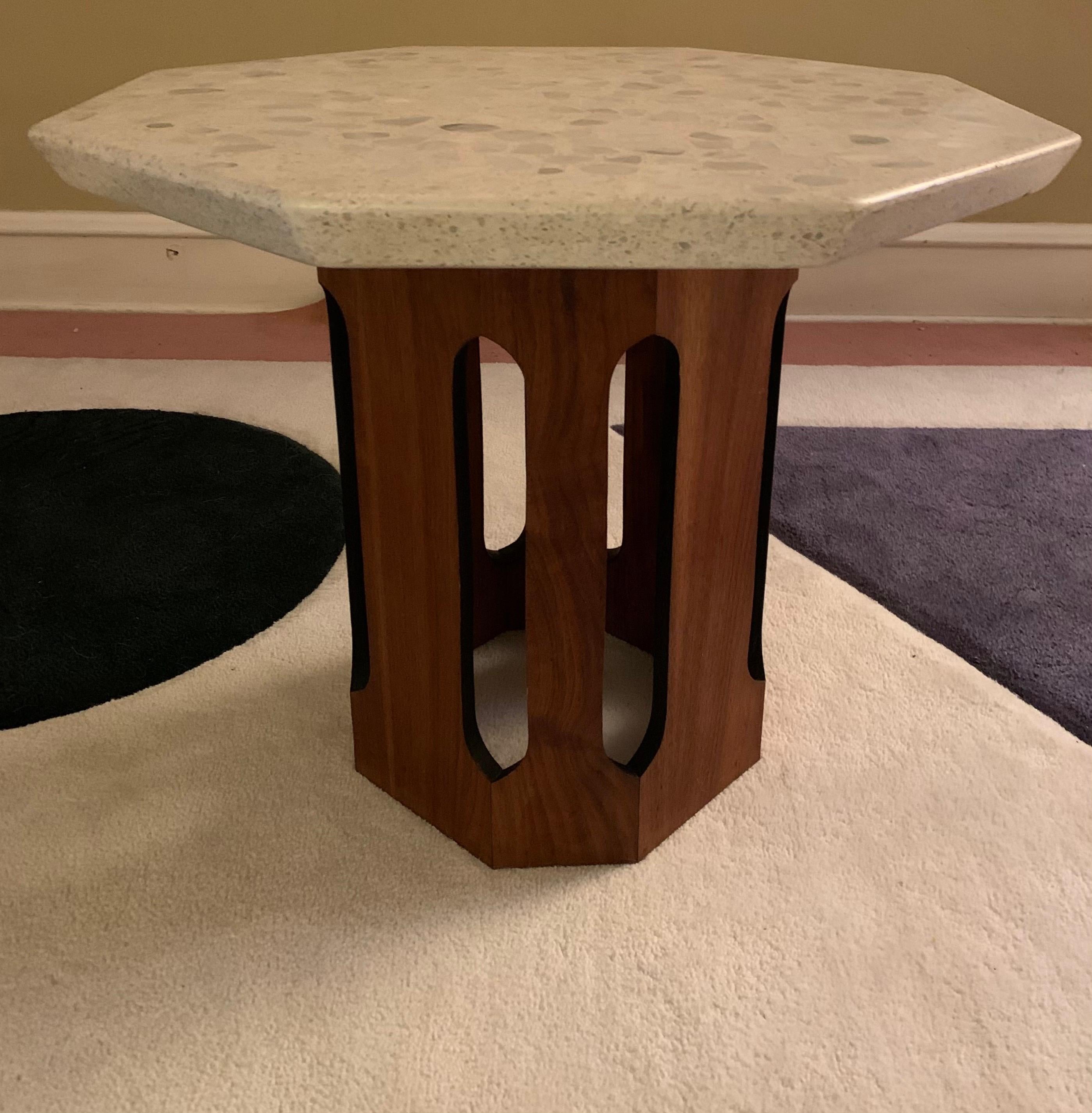 Mid-Century Modern Octagonal Table in Walnut & Terrazzo by Harvey Probber 1