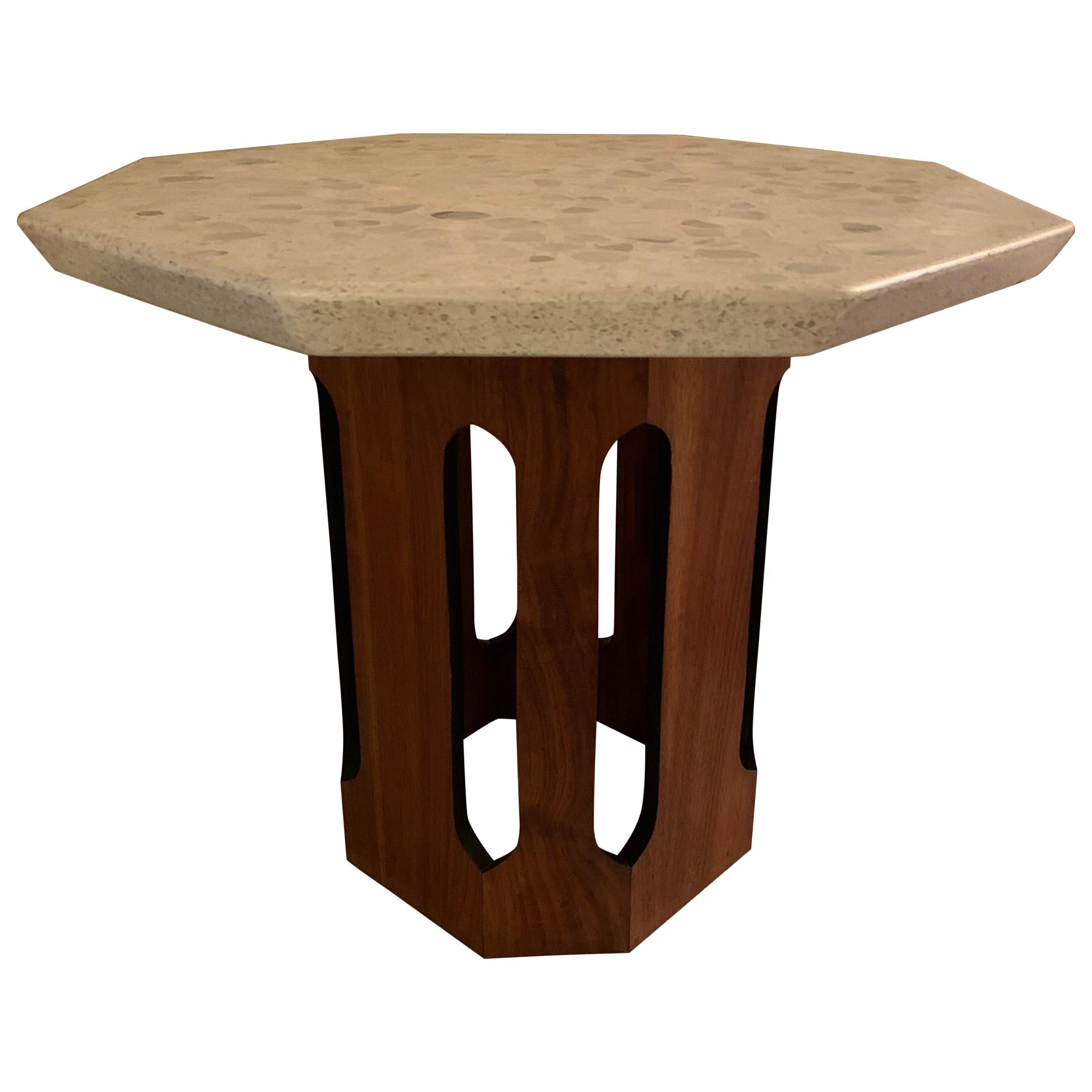 Mid-Century Modern Octagonal Table in Walnut & Terrazzo by Harvey Probber