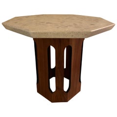 Mid-Century Modern Octagonal Table in Walnut & Terrazzo by Harvey Probber