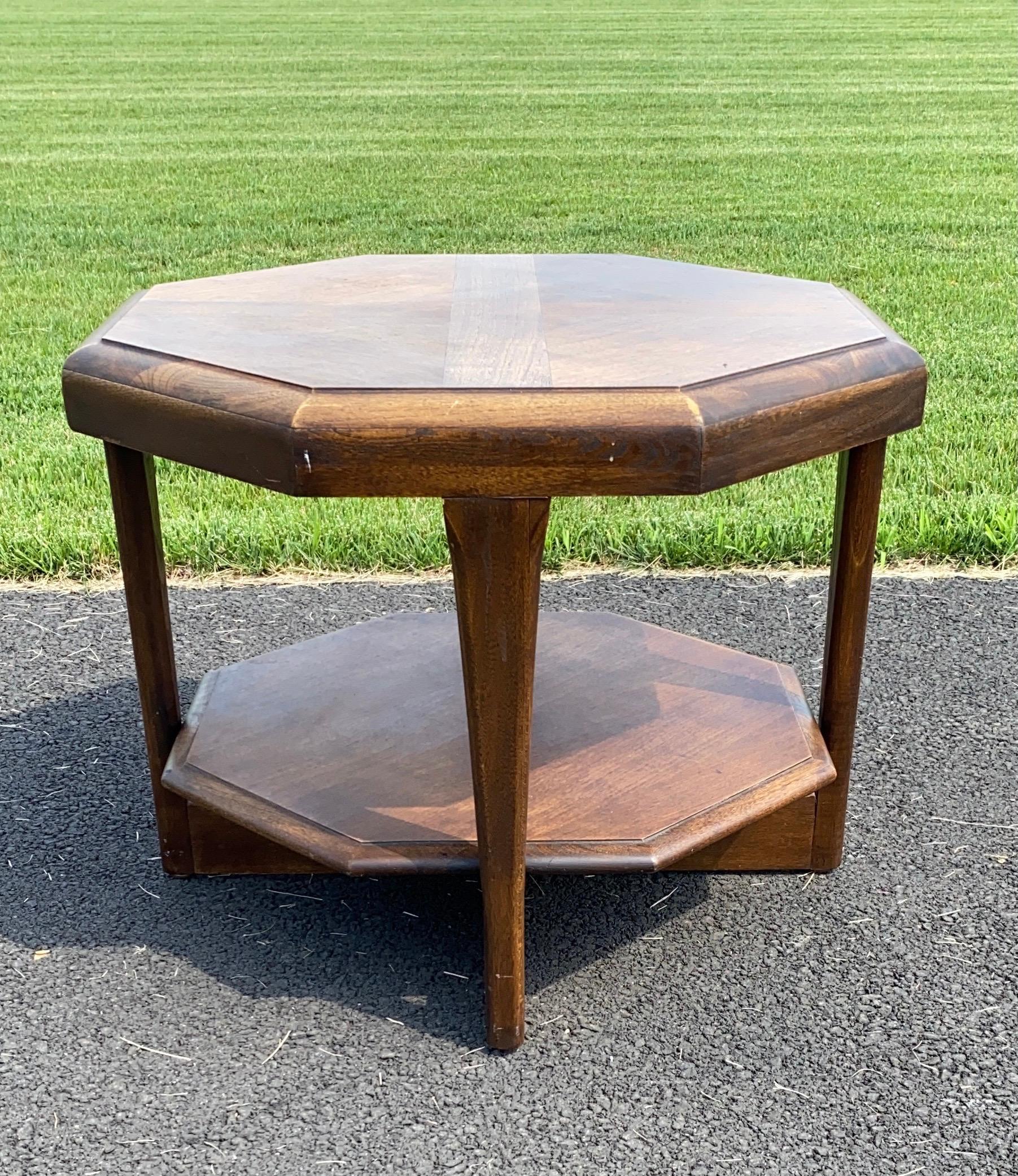 Wood Mid-Century Modern Octagonal Two Tiered Side End Table Adrian Pearsall for Lane For Sale