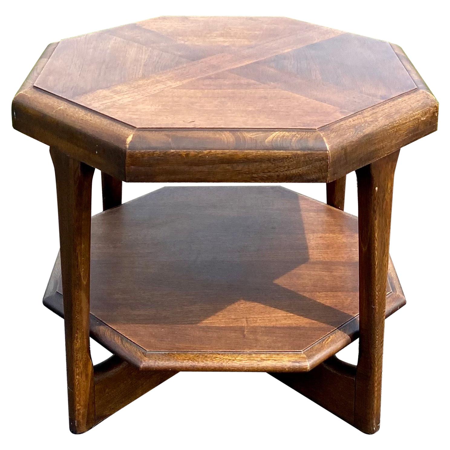 Mid-Century Modern Octagonal Two Tiered Side End Table Adrian Pearsall for Lane For Sale