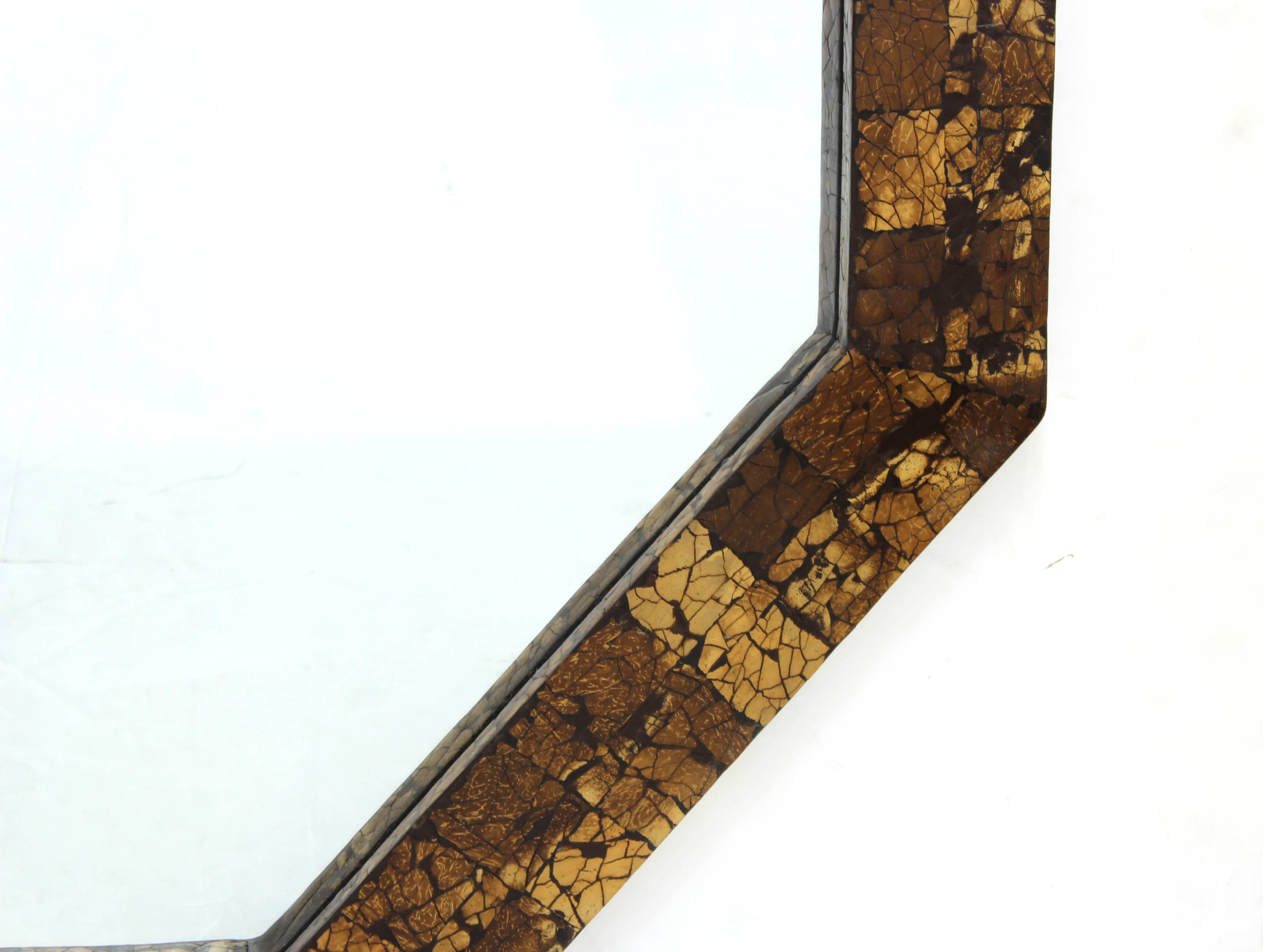 20th Century Mid-Century Modern Octagonal Wall Mirror with Tessellated Surface