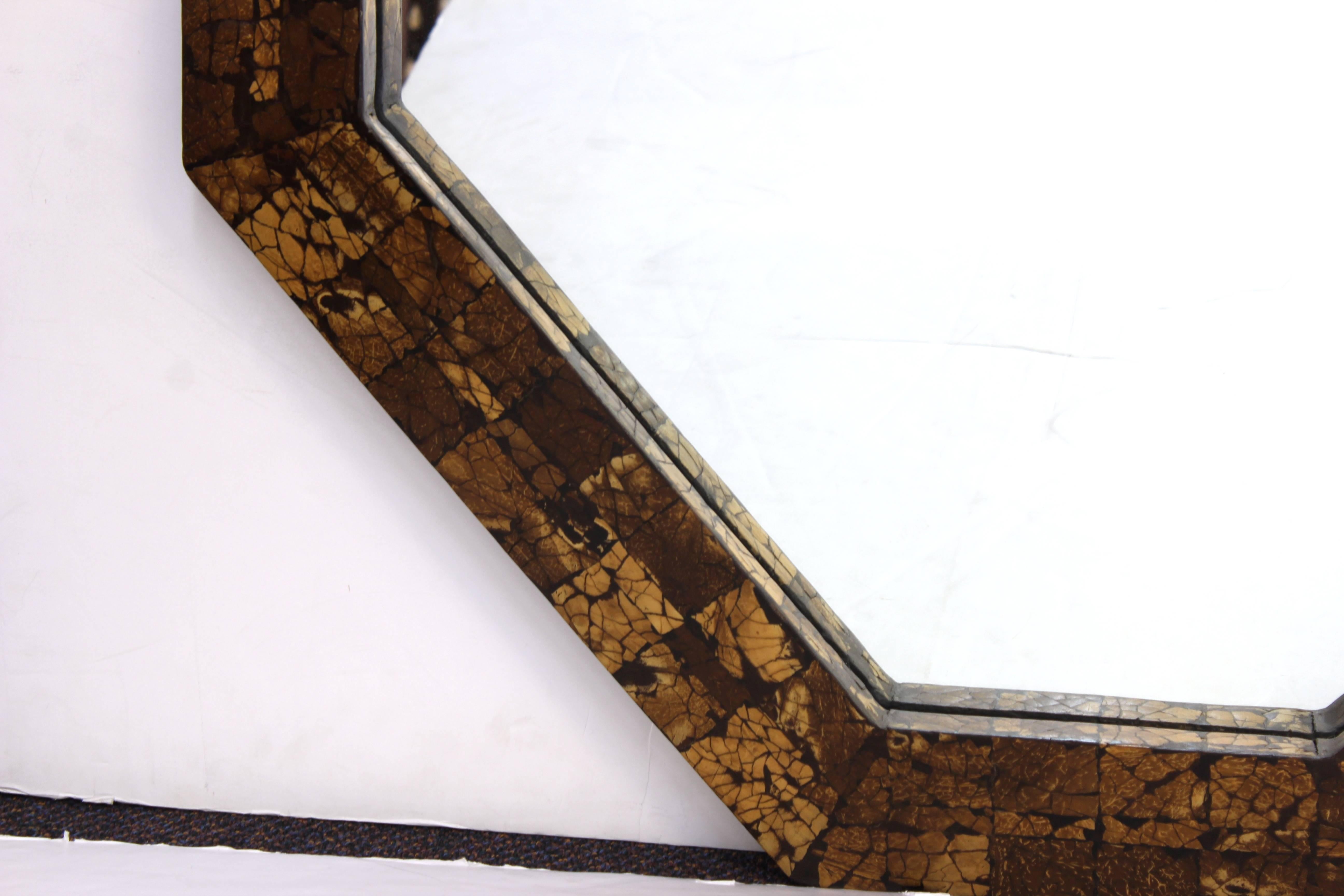 Mid-Century Modern Octagonal Wall Mirror with Tessellated Surface 1