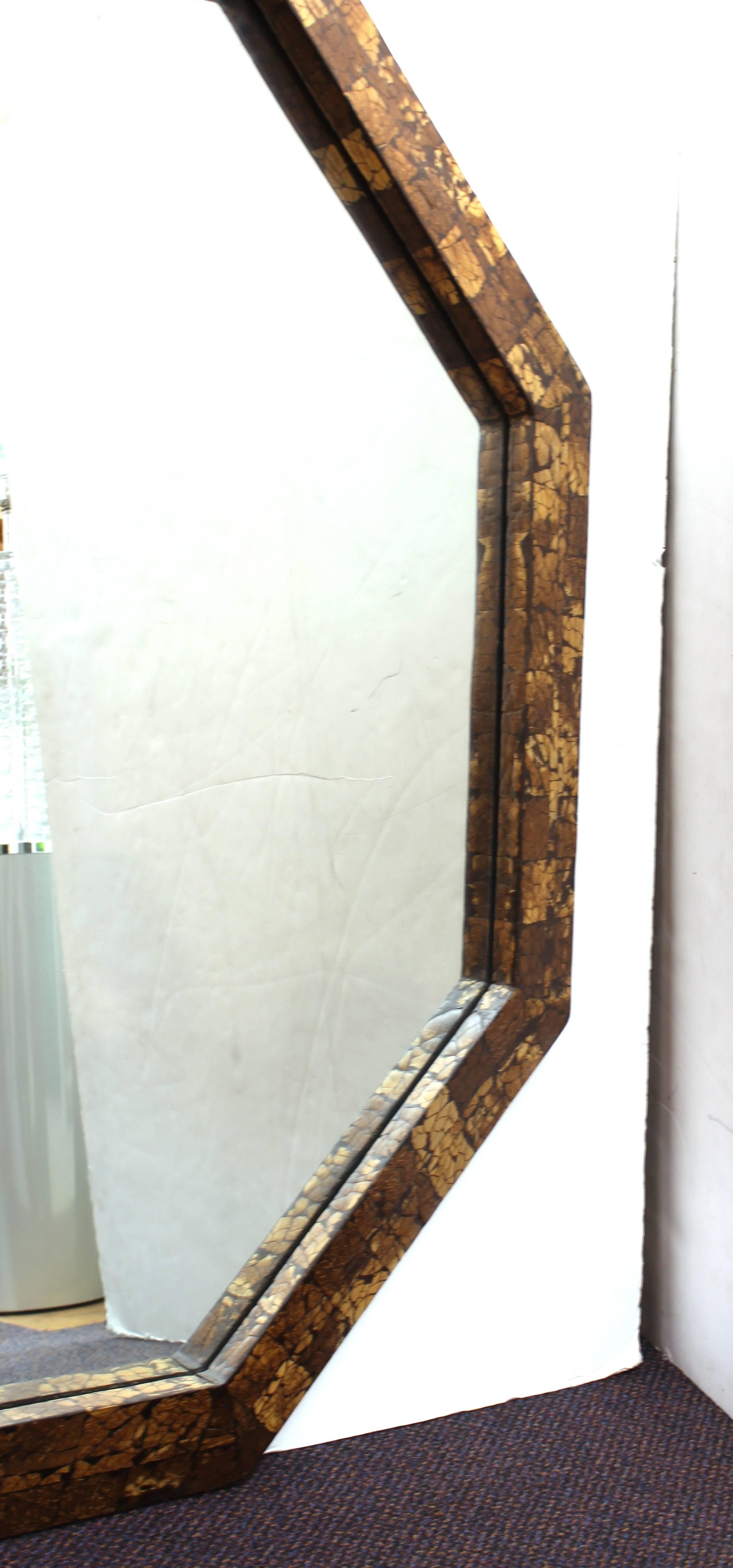 Mid-Century Modern Octagonal Wall Mirror with Tessellated Surface 3