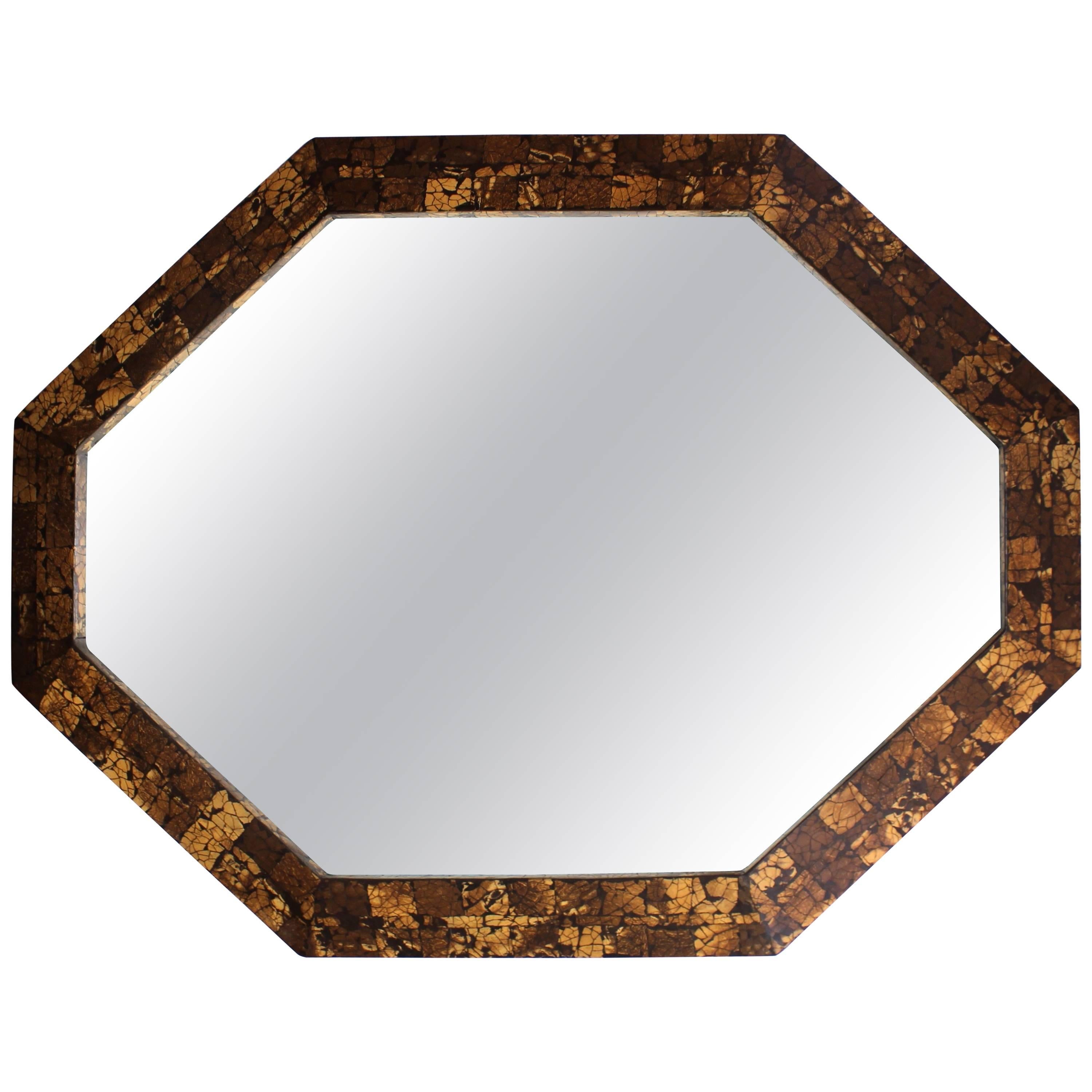 Mid-Century Modern Octagonal Wall Mirror with Tessellated Surface
