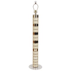 Mid-Century Modern Off-White and Brass Striped Lucite or Acrylic Floor Lamp