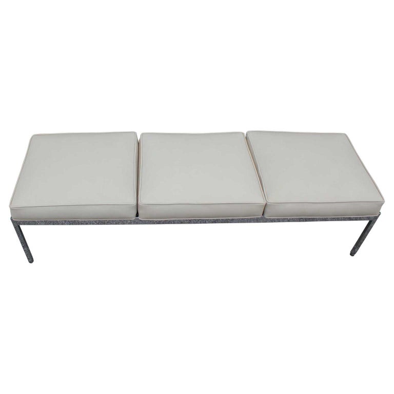 MidCentury Modern off White Leather Knoll Style Chrome Bench at 1stDibs