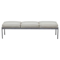 Mid-Century Modern off White Leather Knoll Style Chrome Bench