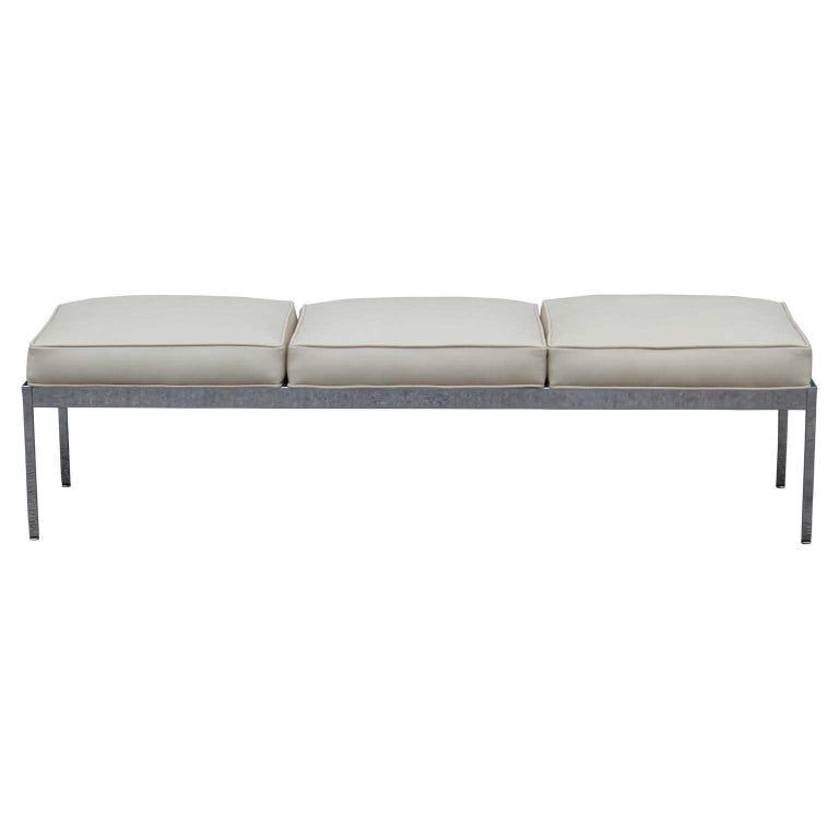 Mid Century Modern Off White Leather Knoll Style Chrome Bench At 1stdibs