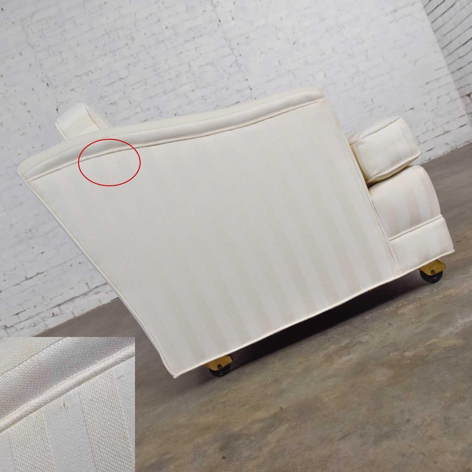 Mid-Century Modern Off White Tone on Tone Stripe Lounge Chair on Rolling Casters For Sale 4