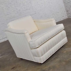 Mid-Century Modern Off White Tone on Tone Stripe Lounge Chair on Rolling Casters