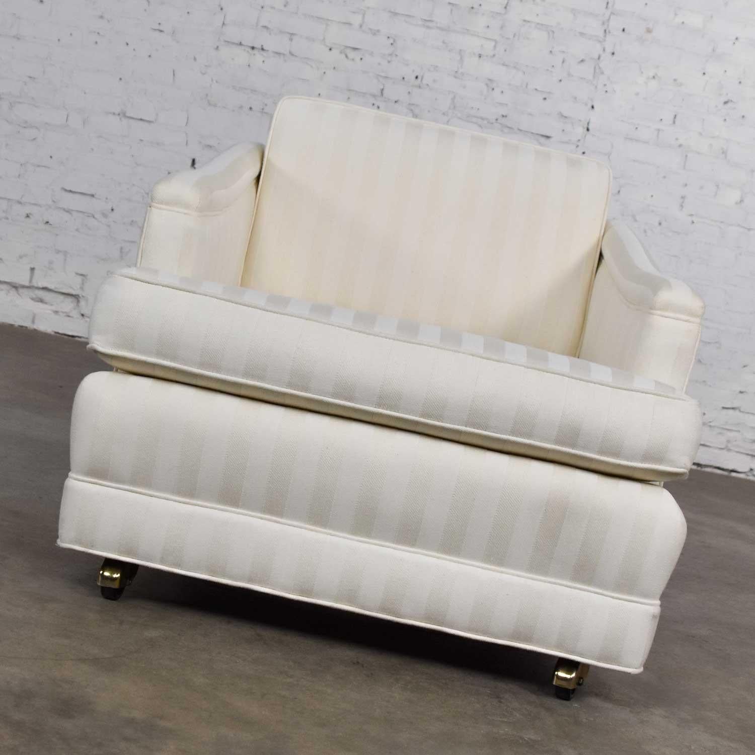 Mid-Century Modern Off White Tone on Tone Stripe Lounge Chair on Rolling Casters In Good Condition For Sale In Topeka, KS