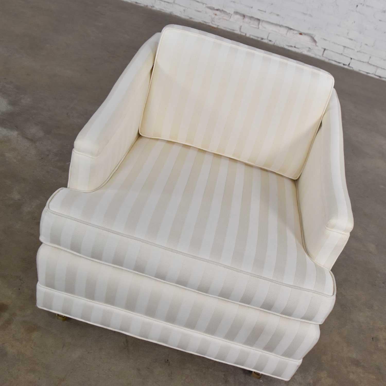 20th Century Mid-Century Modern Off White Tone on Tone Stripe Lounge Chair on Rolling Casters For Sale