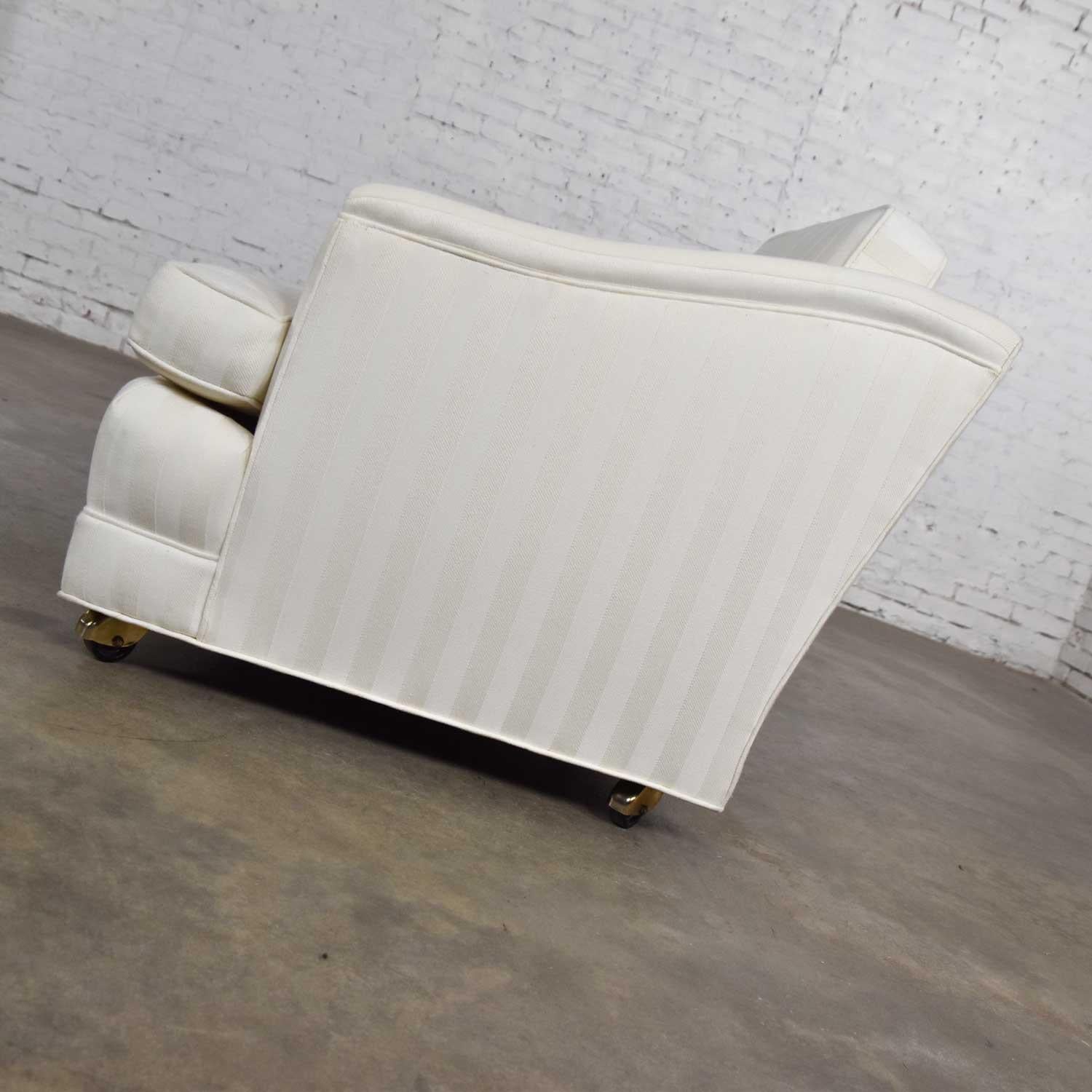 Mid-Century Modern Off White Tone on Tone Stripe Lounge Chair on Rolling Casters For Sale 1