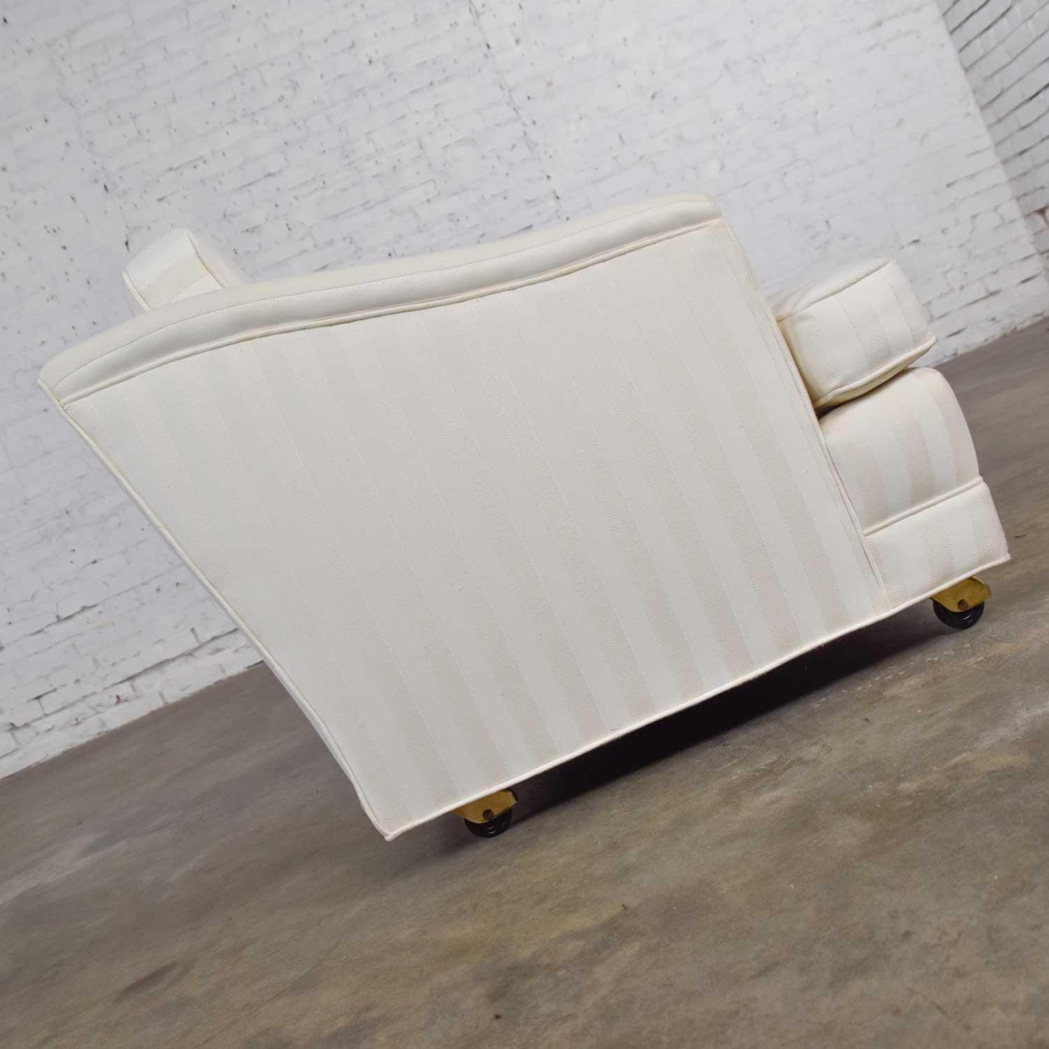 Mid-Century Modern Off White Tone on Tone Stripe Lounge Chair on Rolling Casters For Sale 2