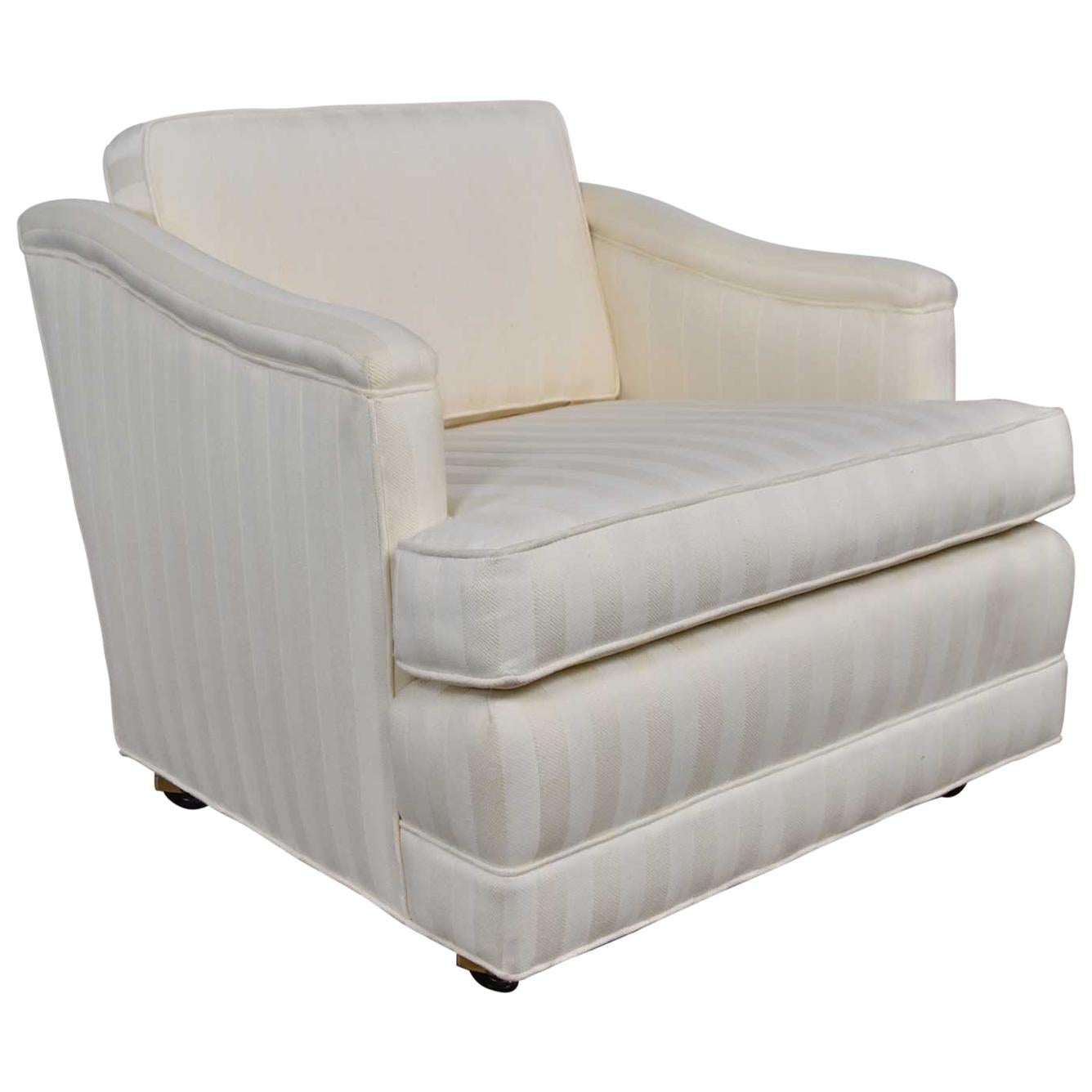 Mid-Century Modern Off White Tone on Tone Stripe Lounge Chair on Rolling Casters