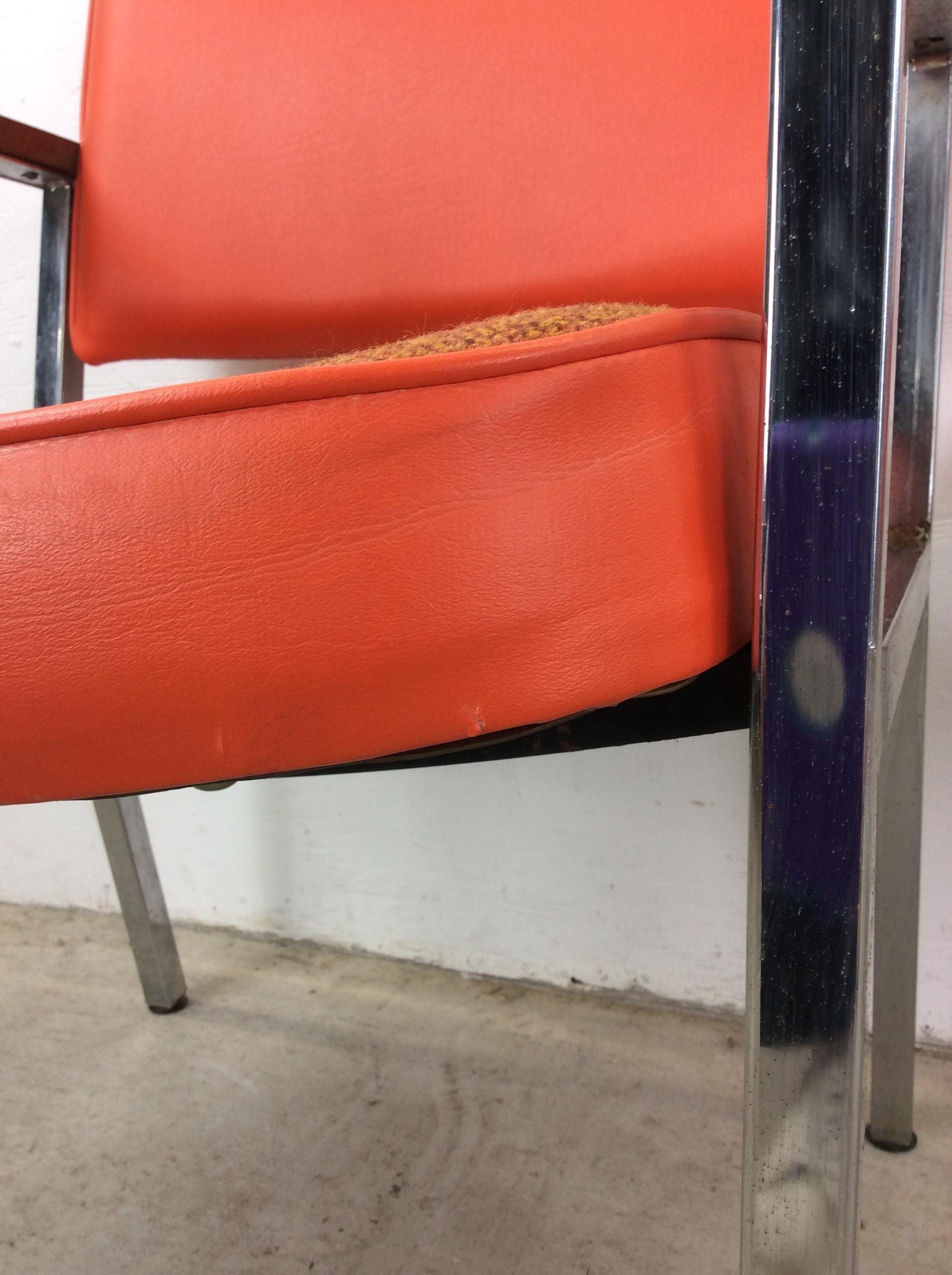 Mid Century Modern Office Chairs with Vintage Orange Vinyl Upholstery For Sale 4