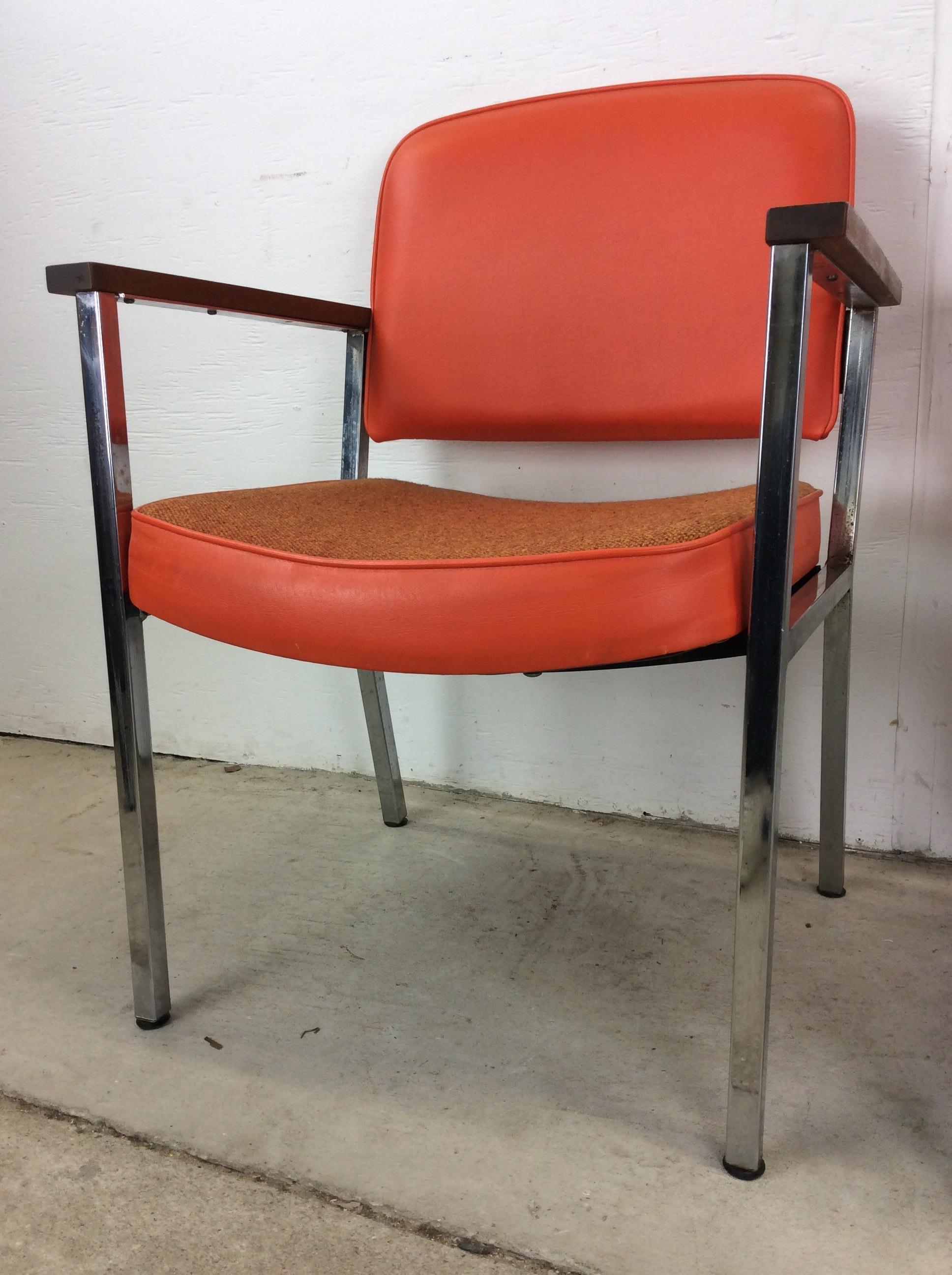 Mid Century Modern Office Chairs with Vintage Orange Vinyl Upholstery For Sale 5