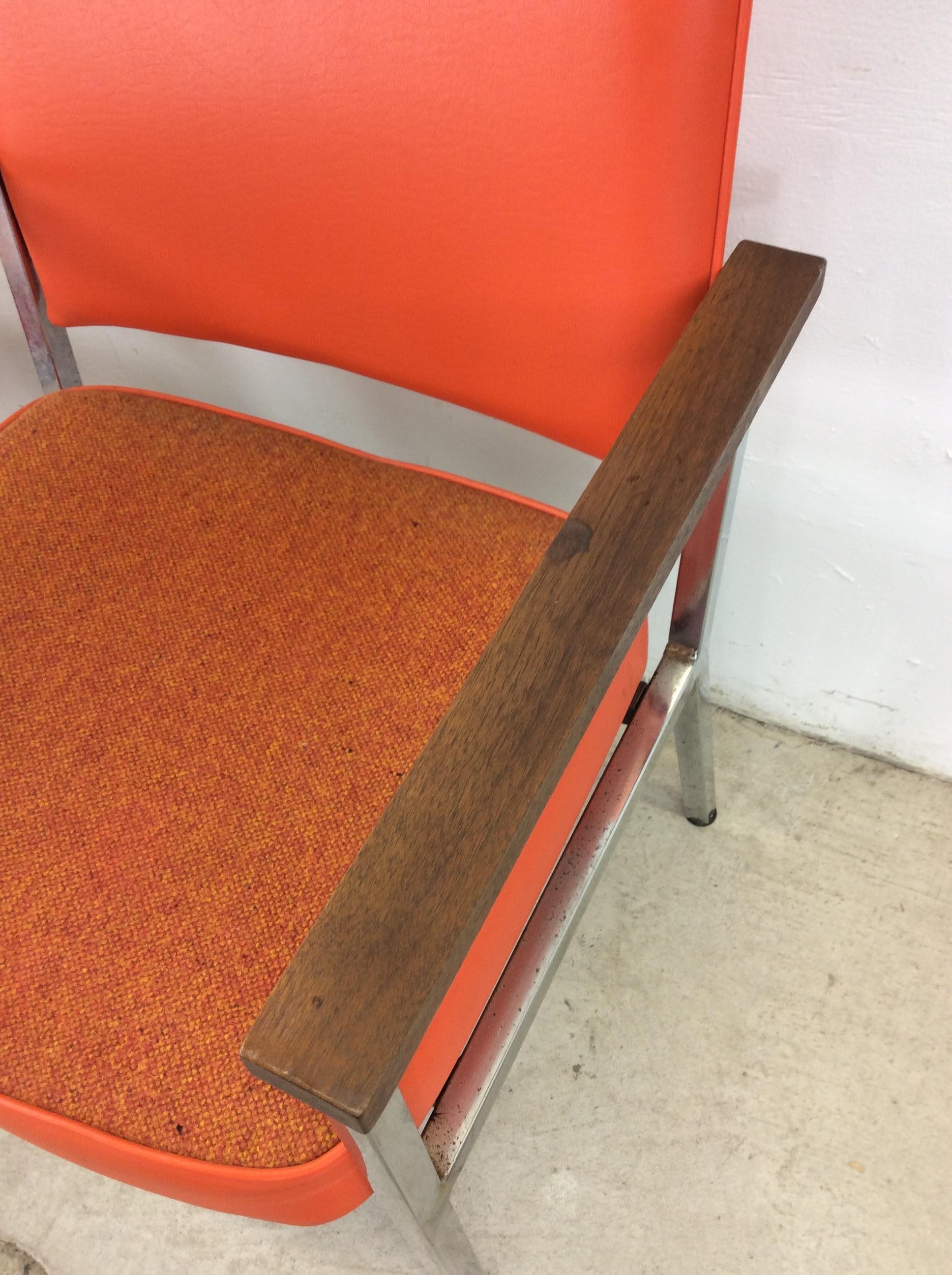Mid Century Modern Office Chairs with Vintage Orange Vinyl Upholstery For Sale 6