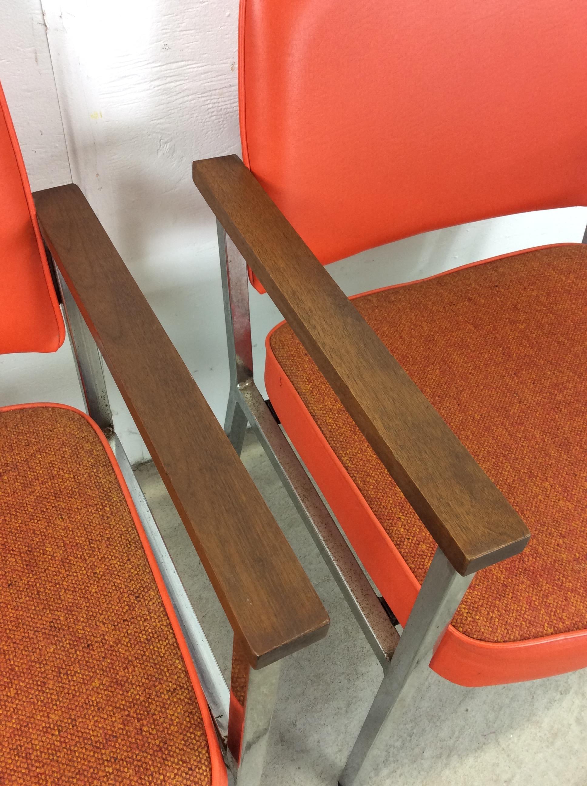 Mid Century Modern Office Chairs with Vintage Orange Vinyl Upholstery For Sale 7