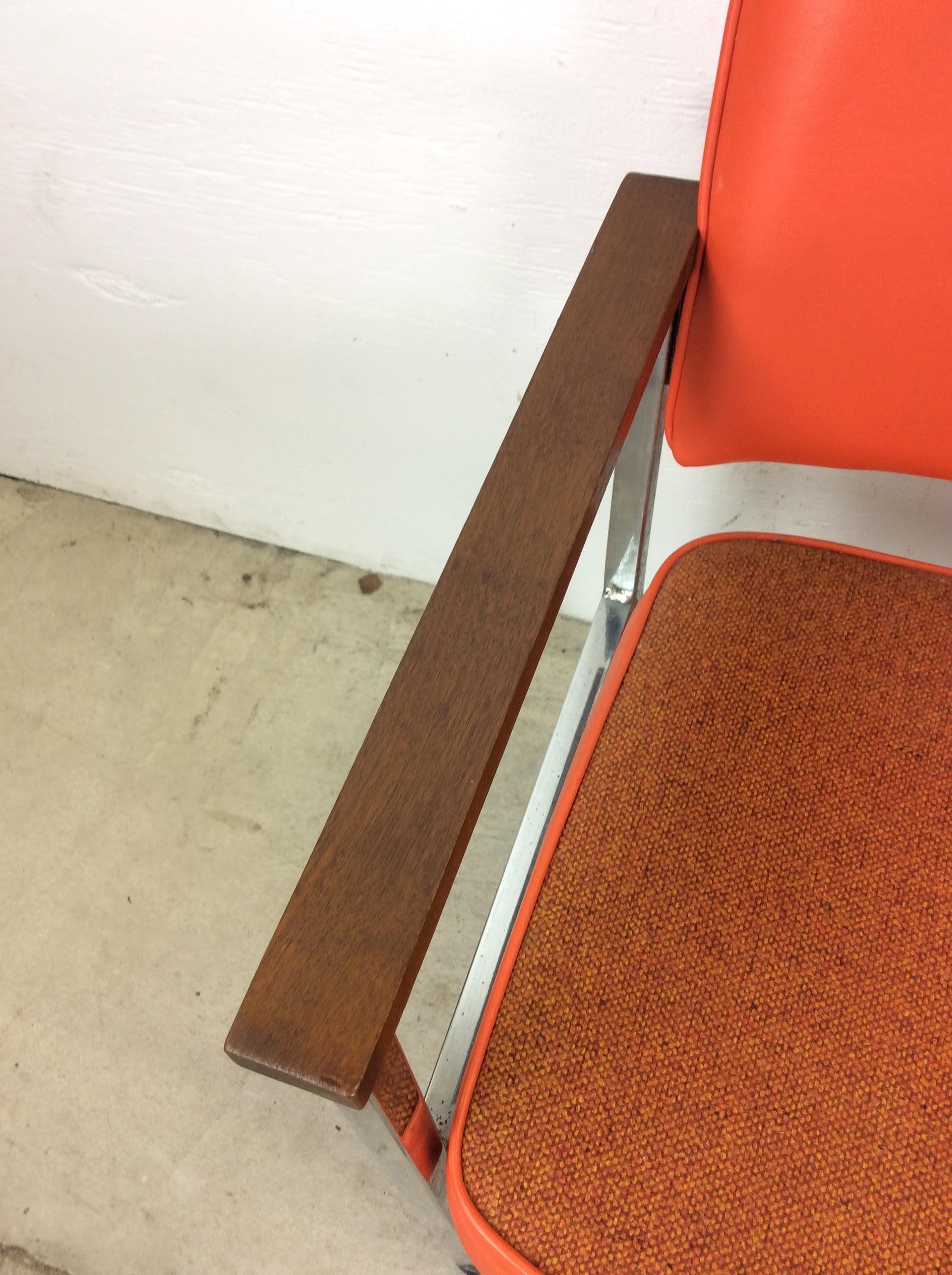 Mid Century Modern Office Chairs with Vintage Orange Vinyl Upholstery For Sale 8