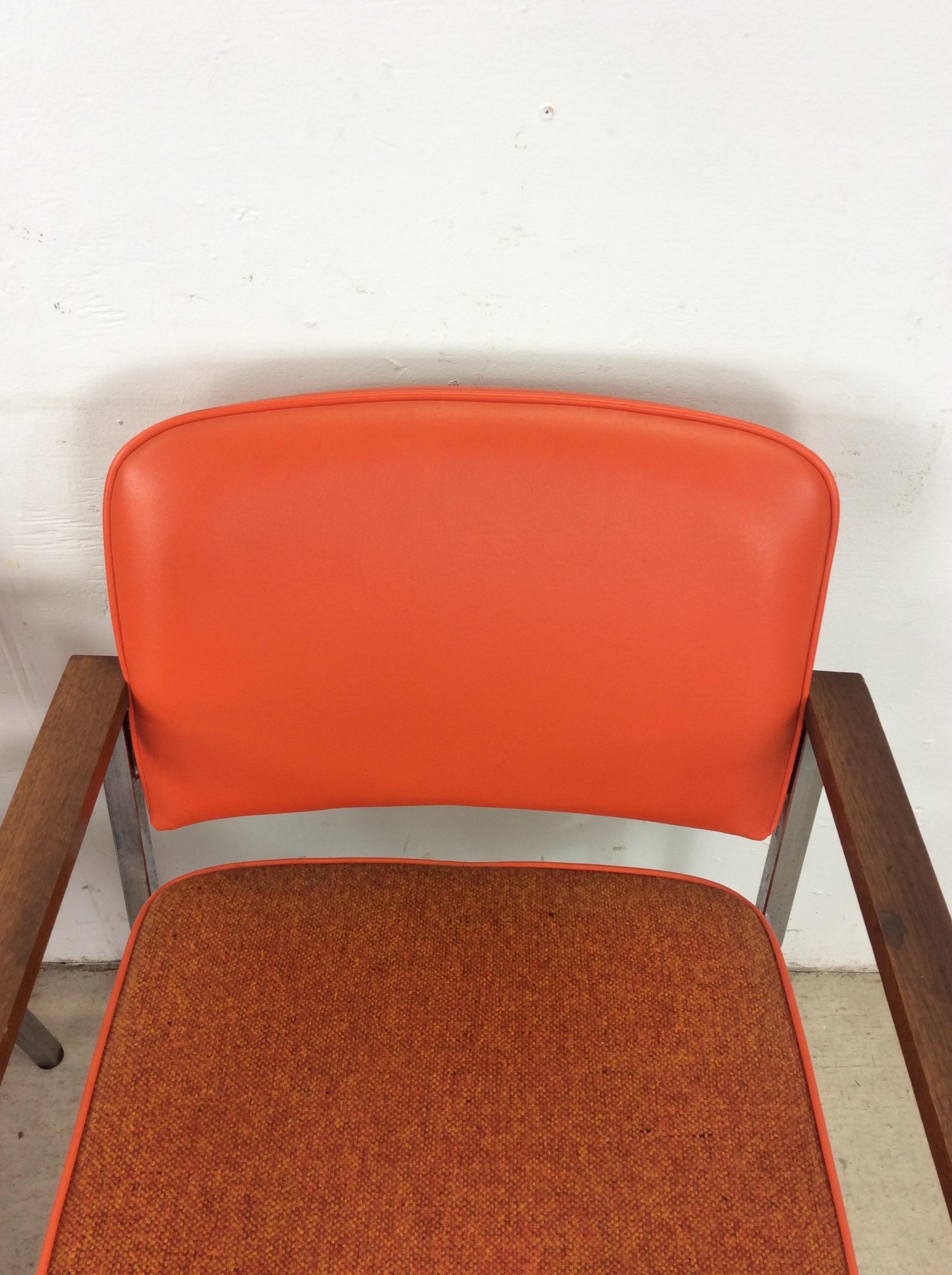 Mid Century Modern Office Chairs with Vintage Orange Vinyl Upholstery For Sale 9