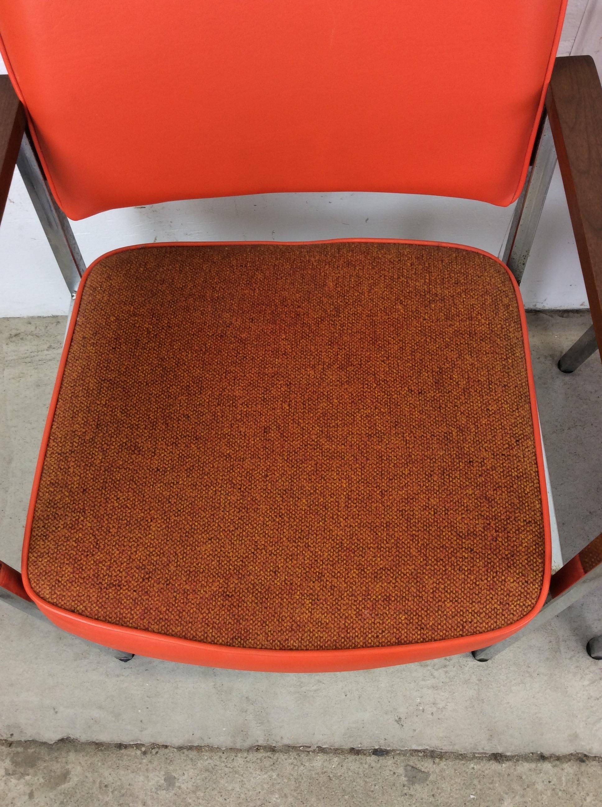 Mid Century Modern Office Chairs with Vintage Orange Vinyl Upholstery For Sale 10