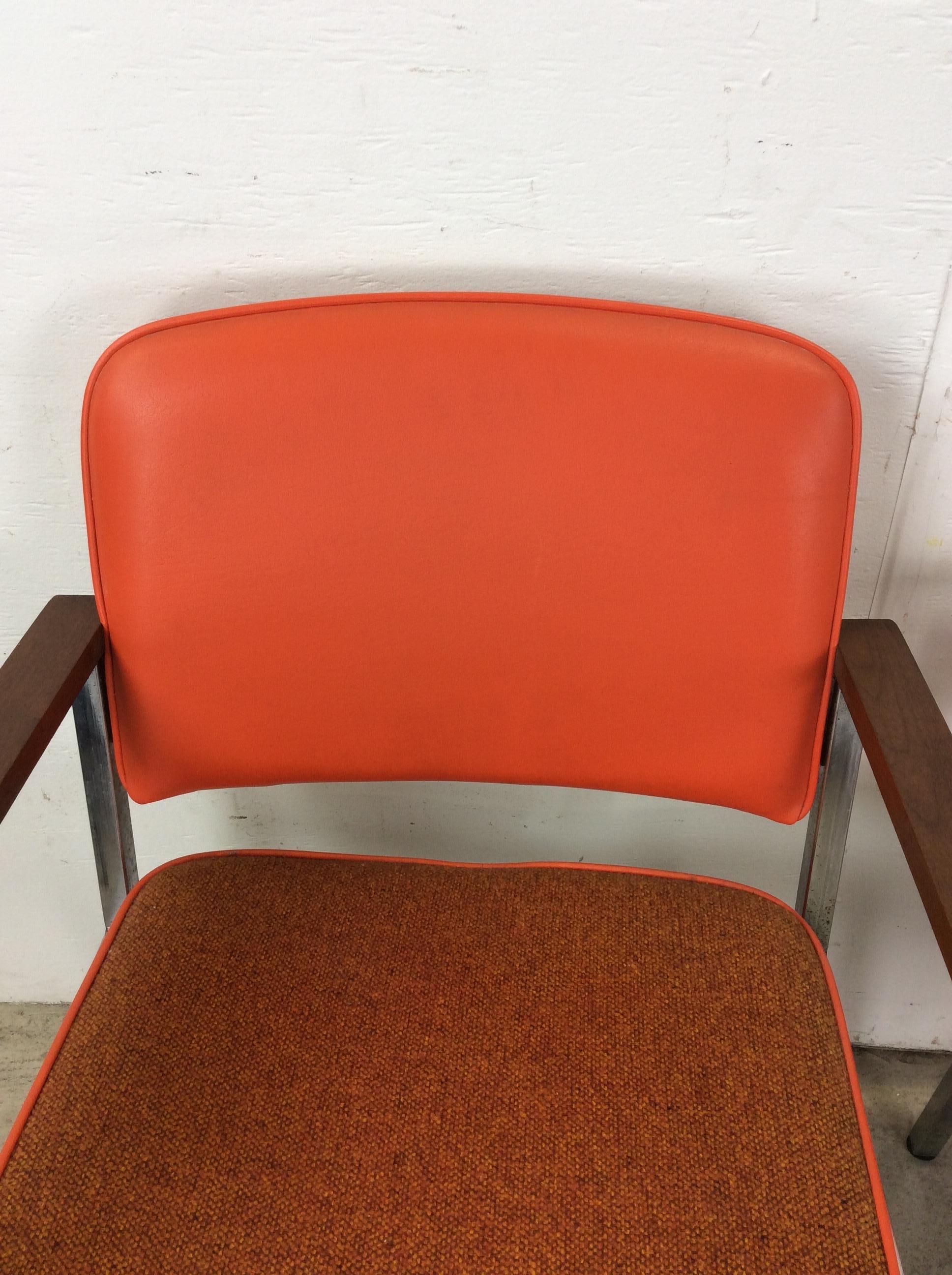 Mid Century Modern Office Chairs with Vintage Orange Vinyl Upholstery For Sale 11