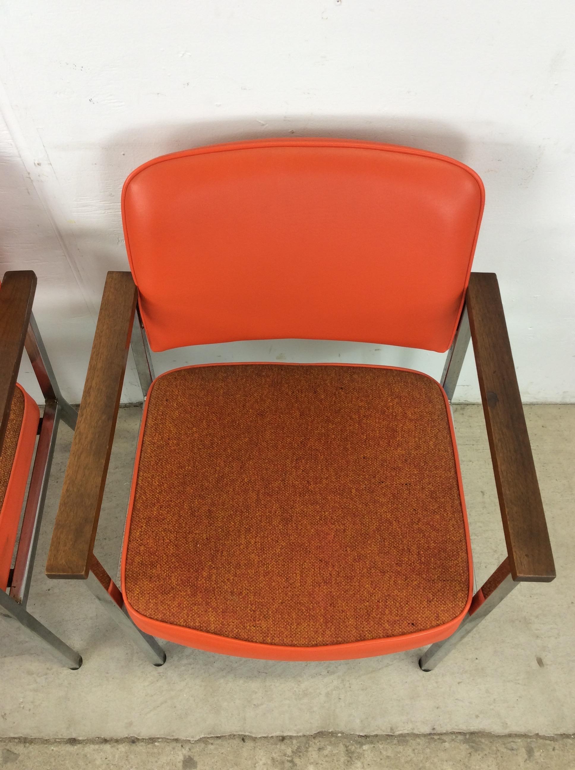 Mid Century Modern Office Chairs with Vintage Orange Vinyl Upholstery For Sale 12