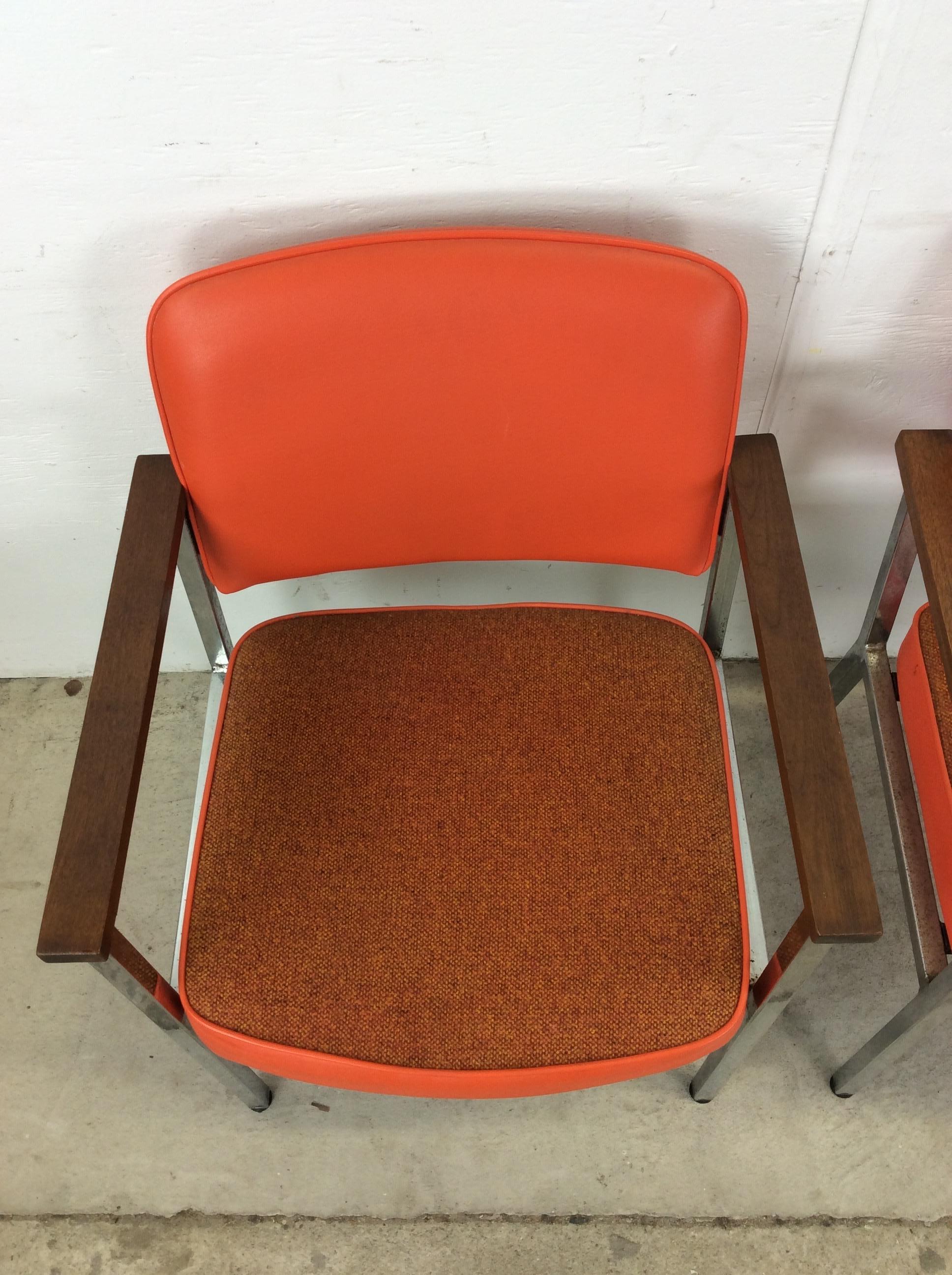 Mid Century Modern Office Chairs with Vintage Orange Vinyl Upholstery For Sale 13