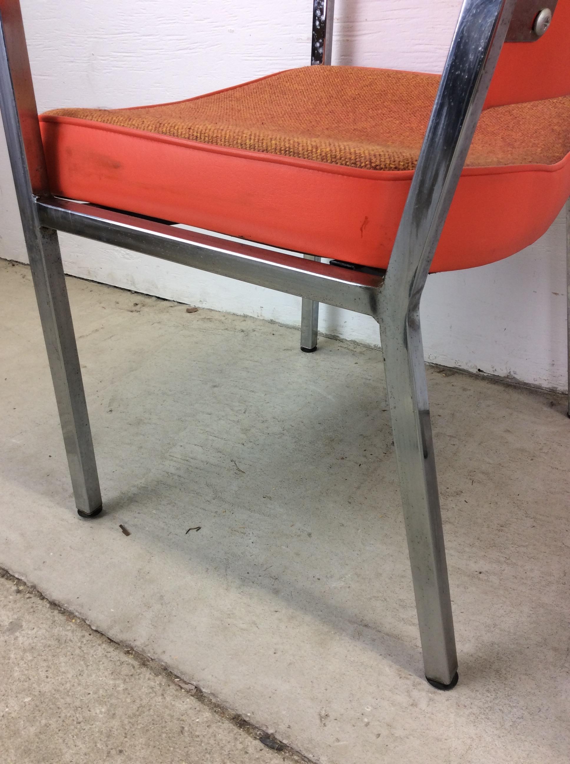 Mid Century Modern Office Chairs with Vintage Orange Vinyl Upholstery For Sale 2