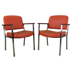Mid Century Modern Office Chairs with Vintage Orange Vinyl Upholstery