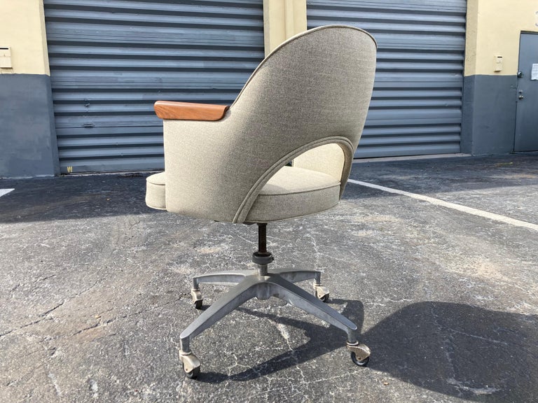 Mid Century Modern Office Desk Chair, Walnut, Seng Chicago Base at