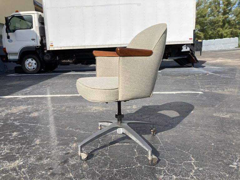 Mid Century Modern Office Desk Chair, Walnut, Seng Chicago Base at