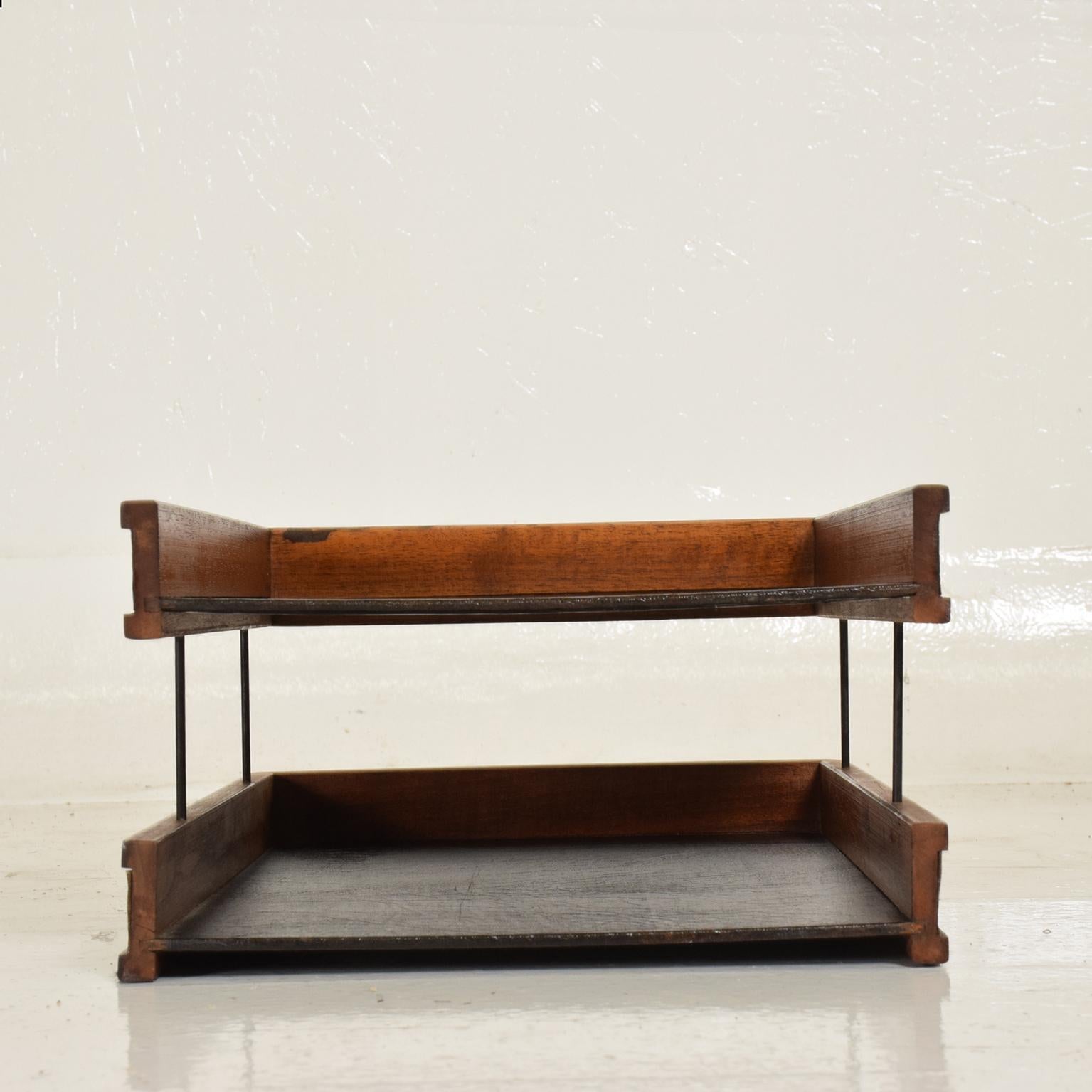 American Mid-Century Modern Office Tray Accessories, Wood and Faux Leather