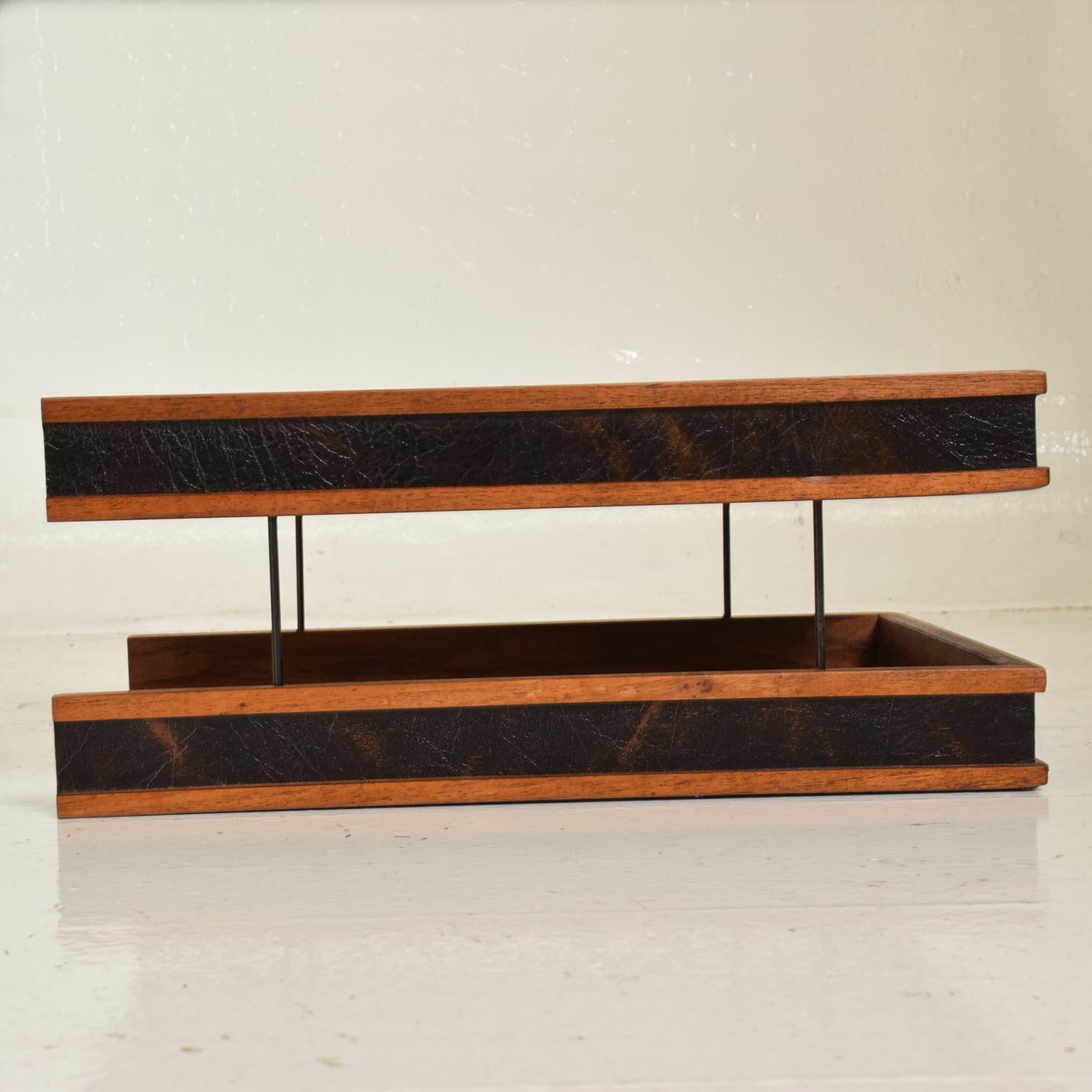 Mid-20th Century Mid-Century Modern Office Tray Accessories, Wood and Faux Leather