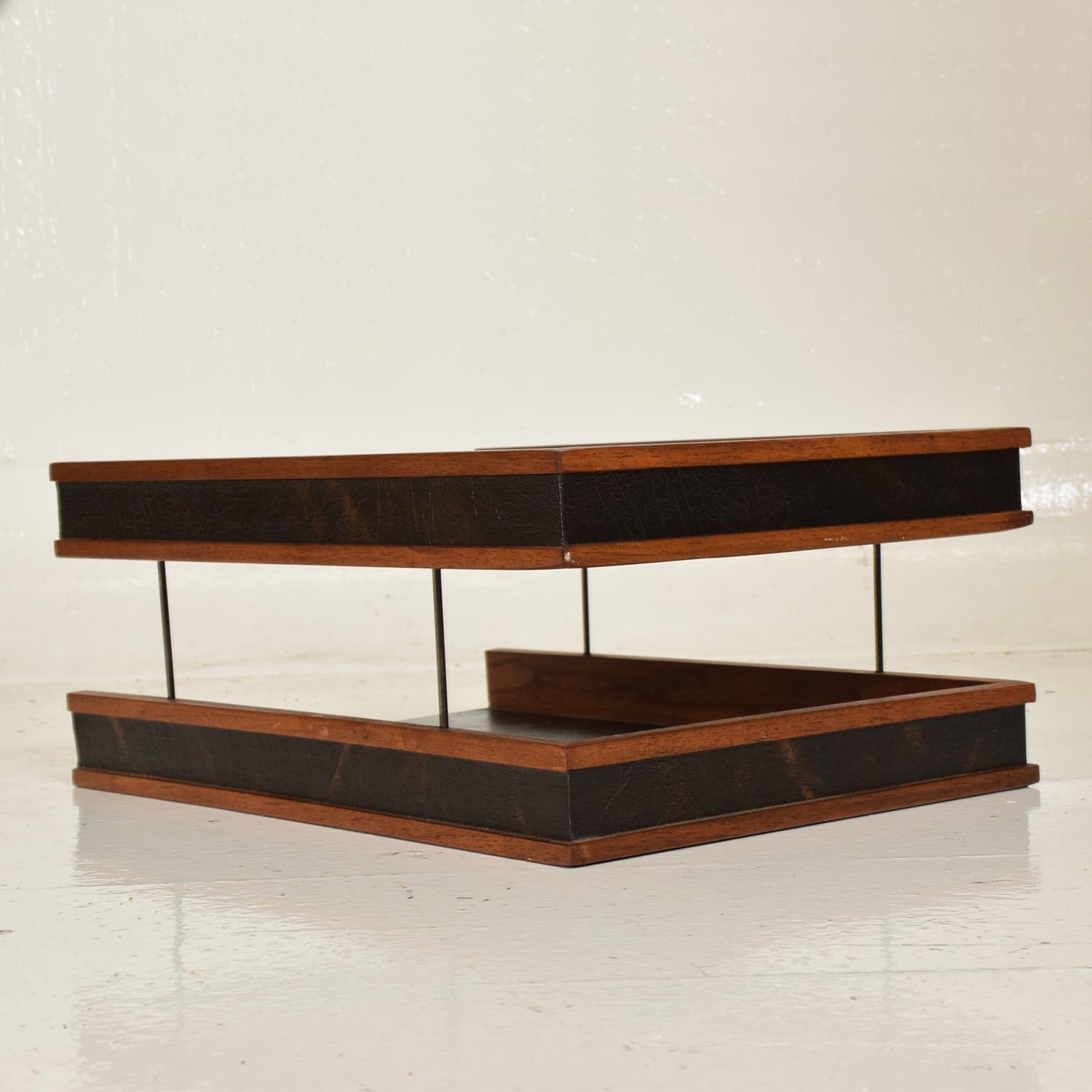 Mid-Century Modern Office Tray Accessories, Wood and Faux Leather 1
