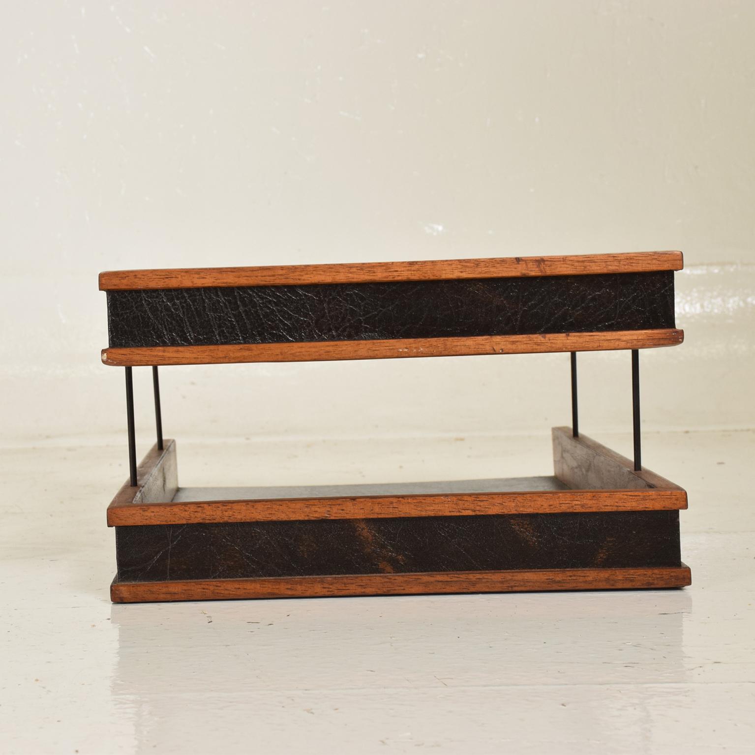 Mid-Century Modern Office Tray Accessories, Wood and Faux Leather 2