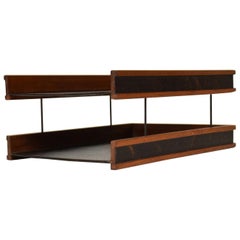 Vintage Mid-Century Modern Office Tray Accessories, Wood and Faux Leather