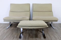 Mid-Century Modern Offredi Saporiti Pair Onda Wave Lounge Chairs & Ottoman 1970s