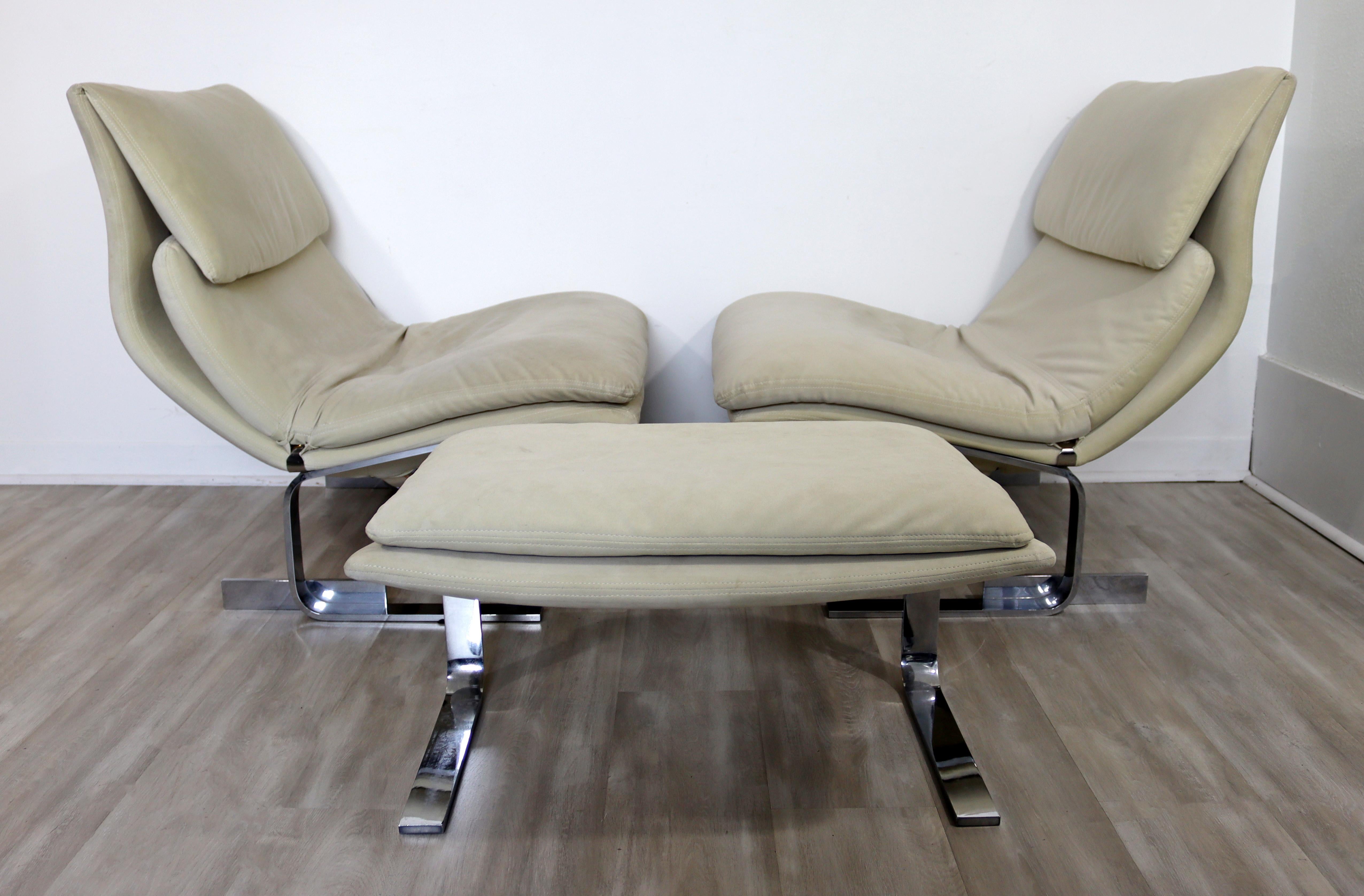 Mid-Century Modern Offredi Saporiti Pair Onda Wave Lounge Chairs & Ottoman 1970s 3