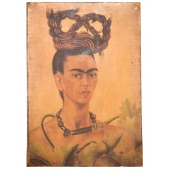 Mid-Century Modern Oil Canvas Painting "Frida Kahlo" Portrait