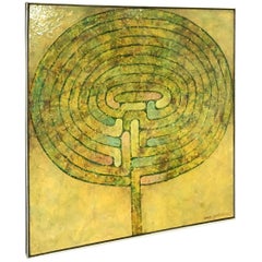 Vintage Mid-Century Modern Oil on Board Painting by R. Van Gelderen