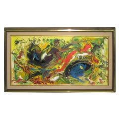 Cuadro abstracto al óleo sobre lienzo moderno de mediados de siglo