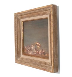 Mid Century Modern Oil on Canvas Beach Scene Painting 16.75" x 18.25" 1970s