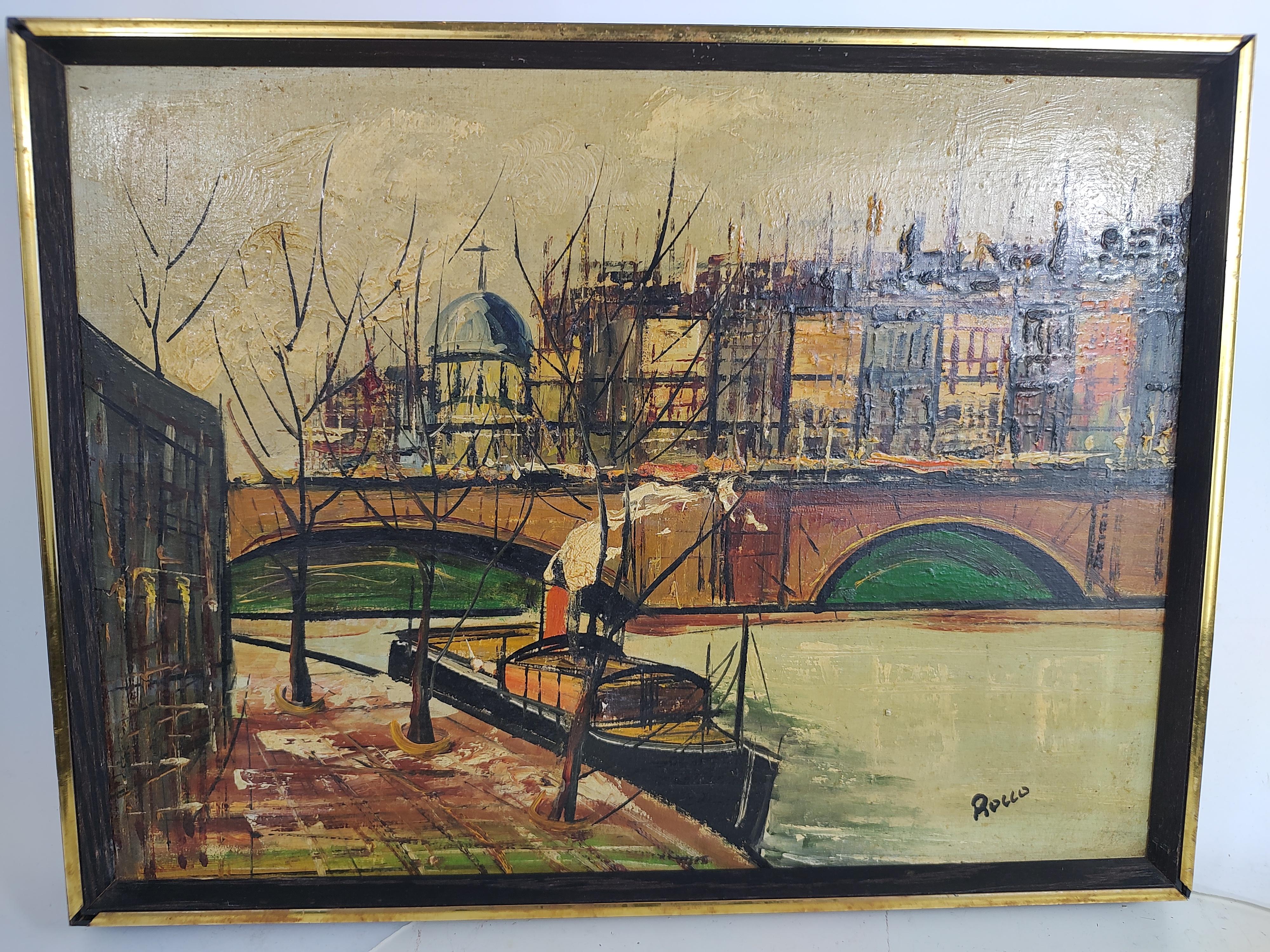 Mid-Century Modern Oil on Canvas of the Rhone & Vatican by Rocco For Sale 3