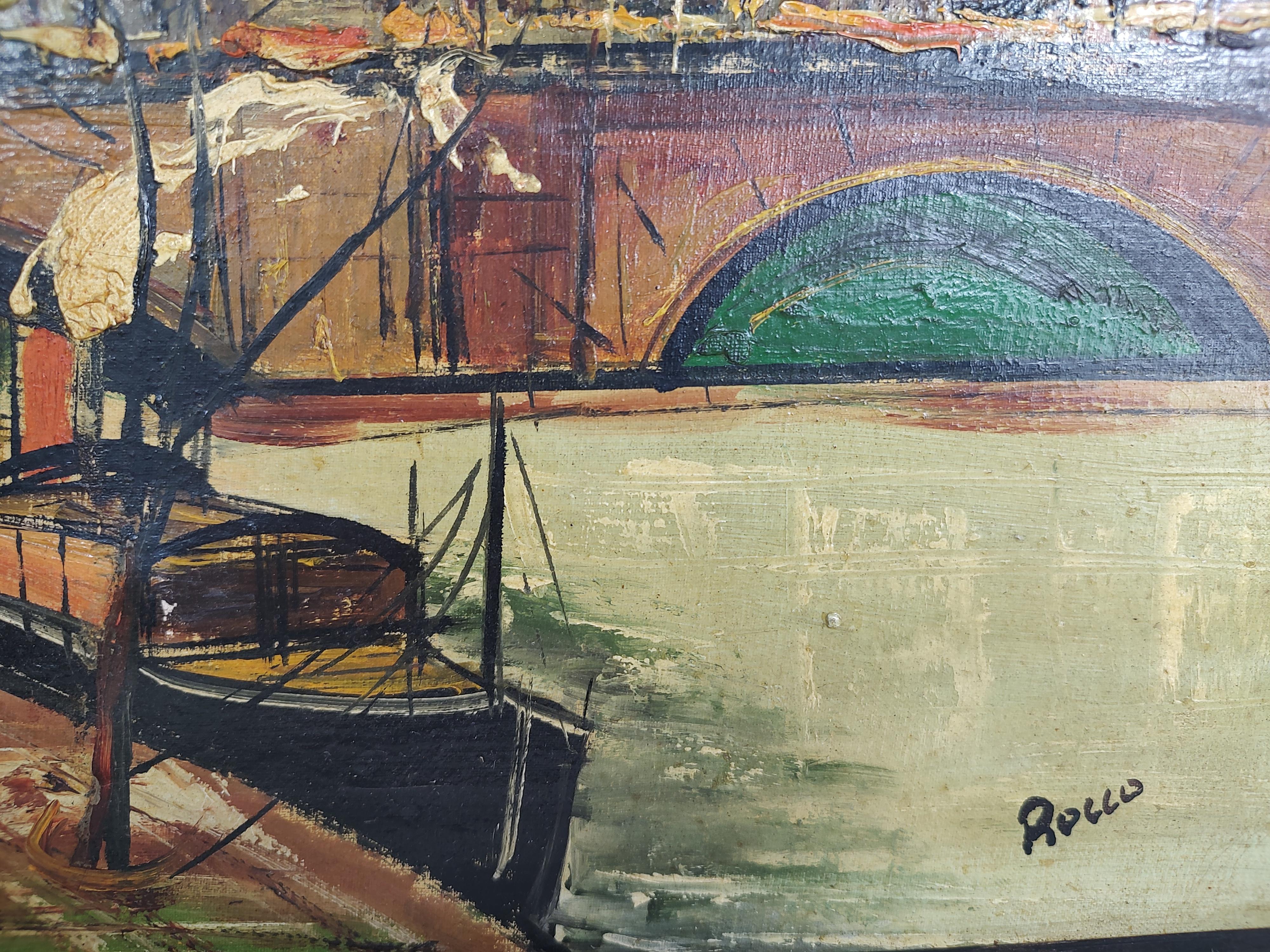 Óleo sobre lienzo moderno de mediados de siglo del Ródano y el Vaticano por Rocco Moderno en venta