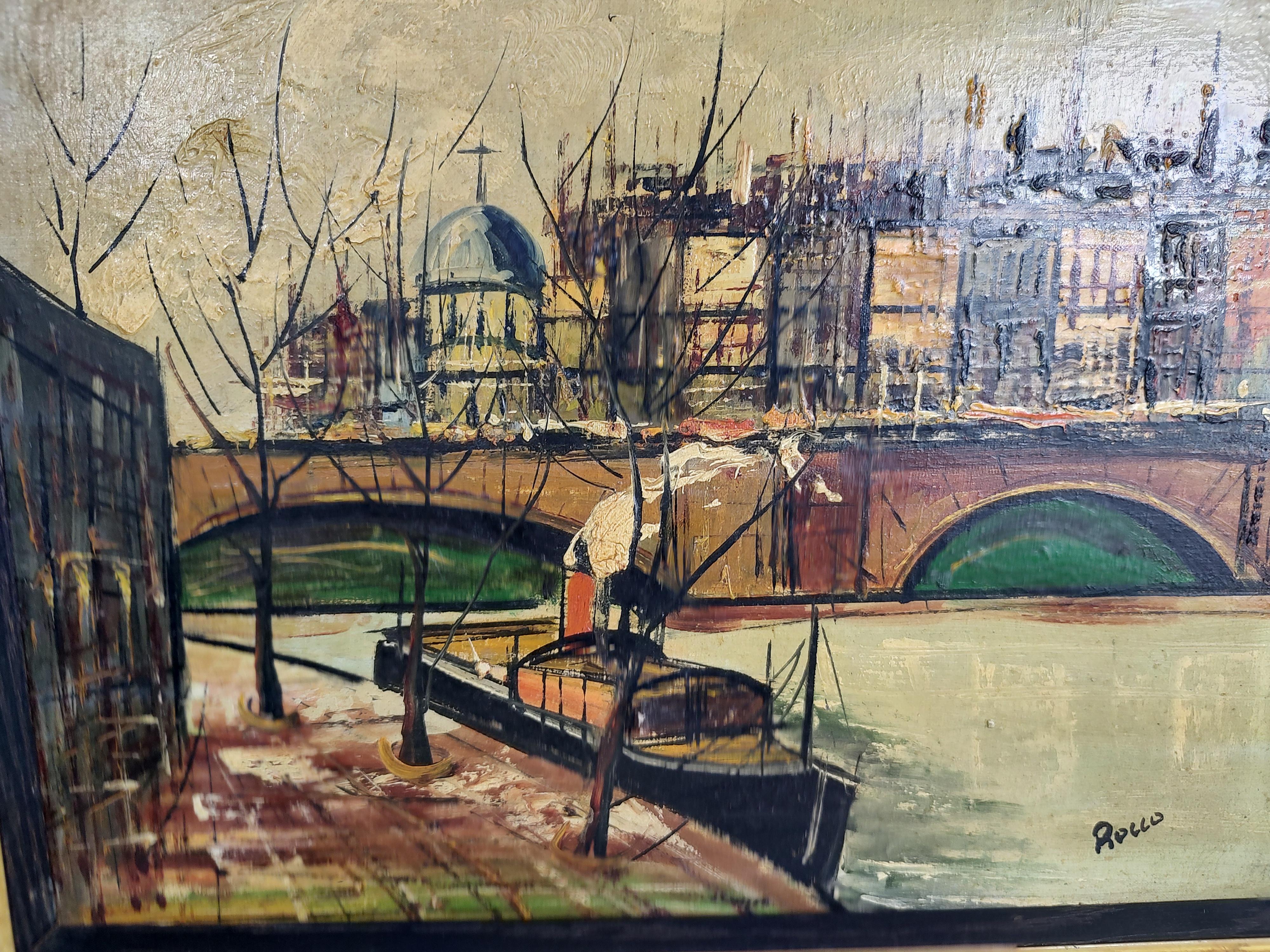 Mid-Century Modern Oil on Canvas of the Rhone & Vatican by Rocco In Good Condition For Sale In Port Jervis, NY